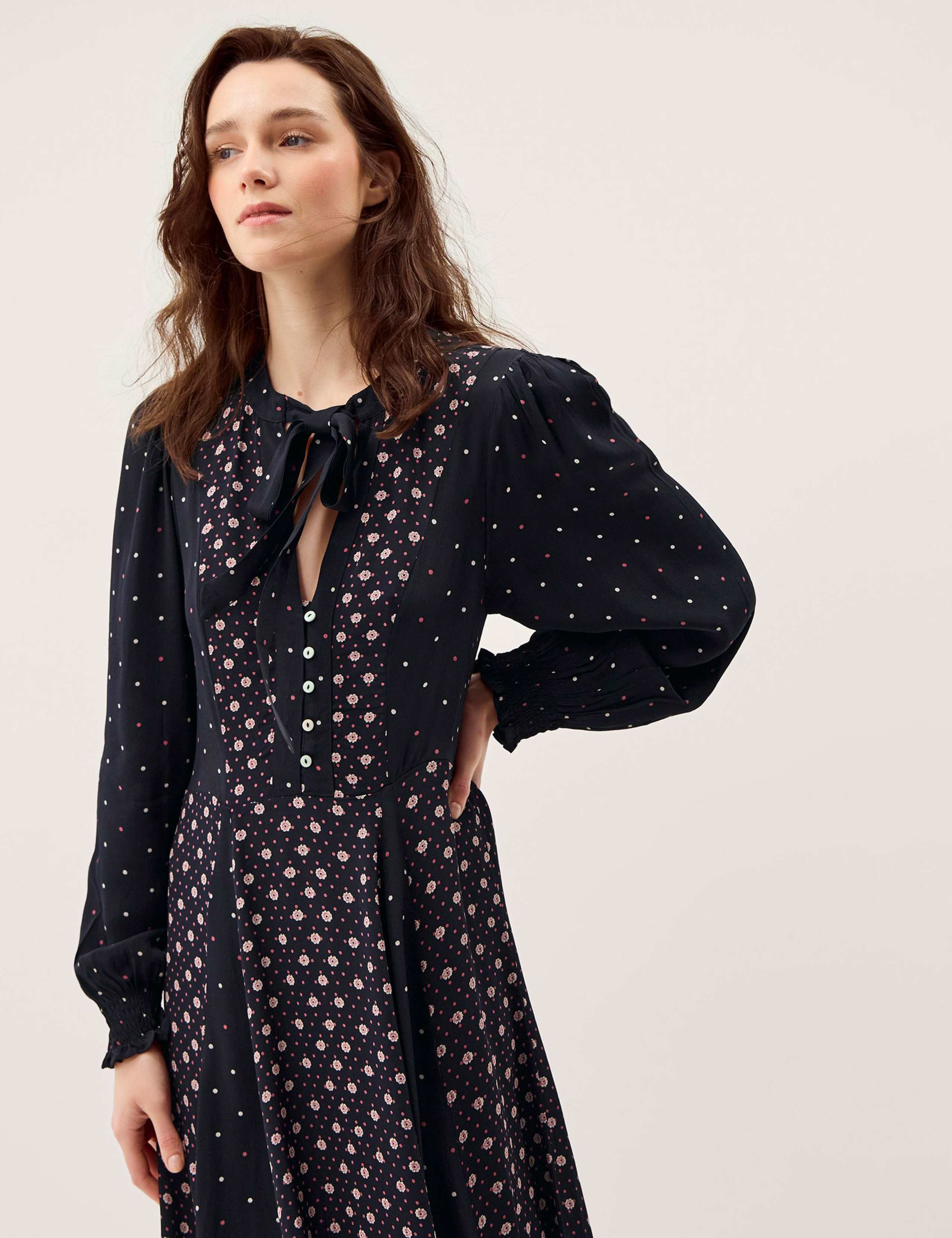 Floral Tie Neck Midi Tea Dress 4 of 5