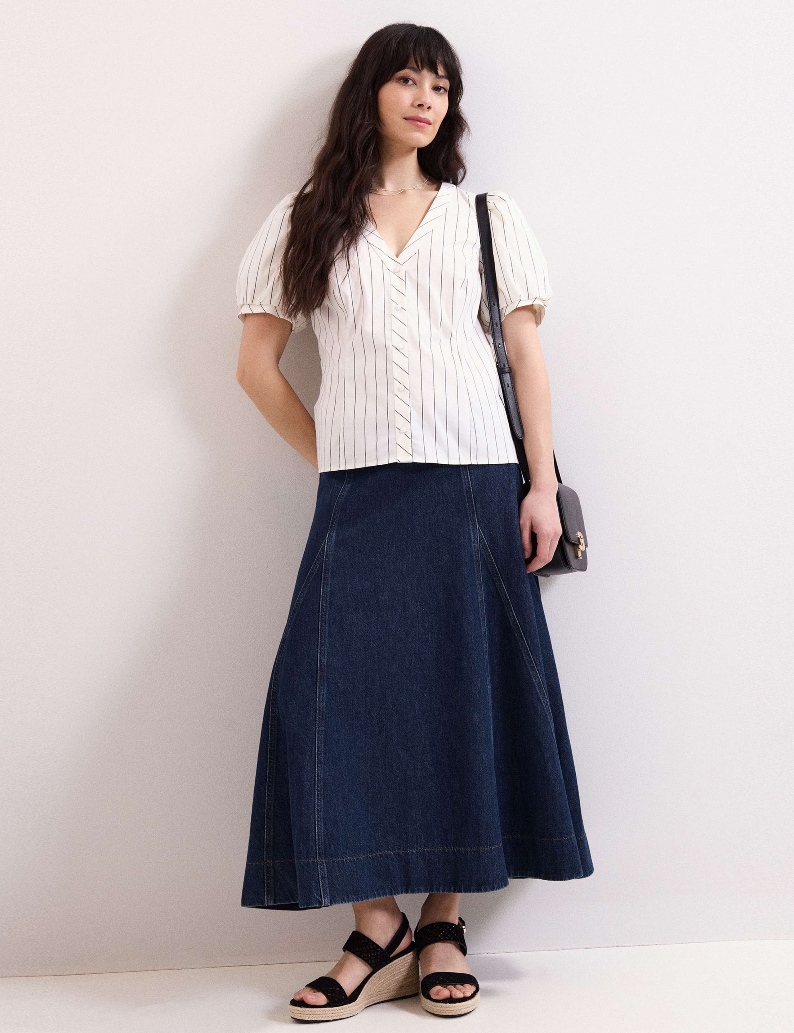 Cotton Rich Striped V-Neck Blouse 1 of 6