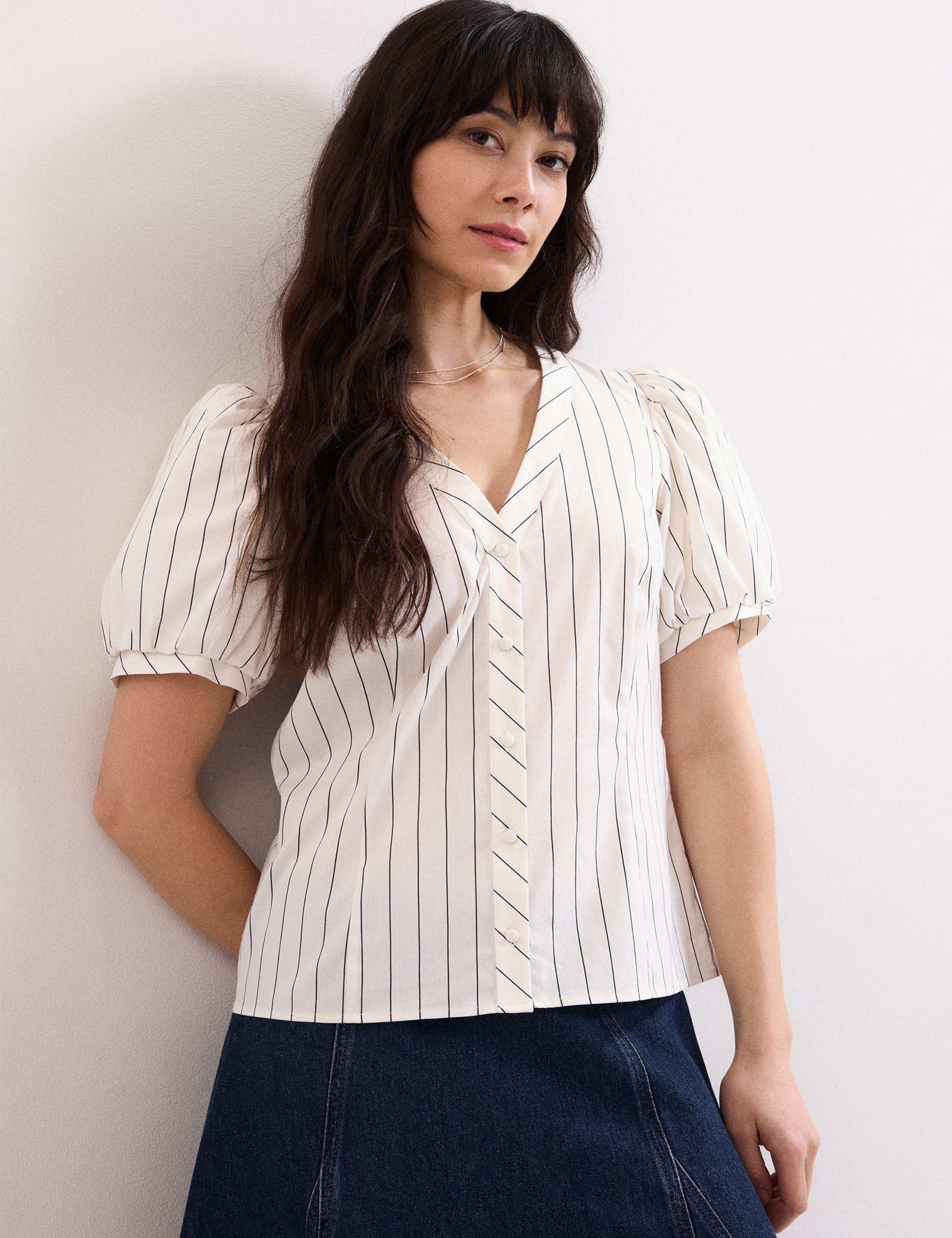Cotton Rich Striped V-Neck Blouse 3 of 6