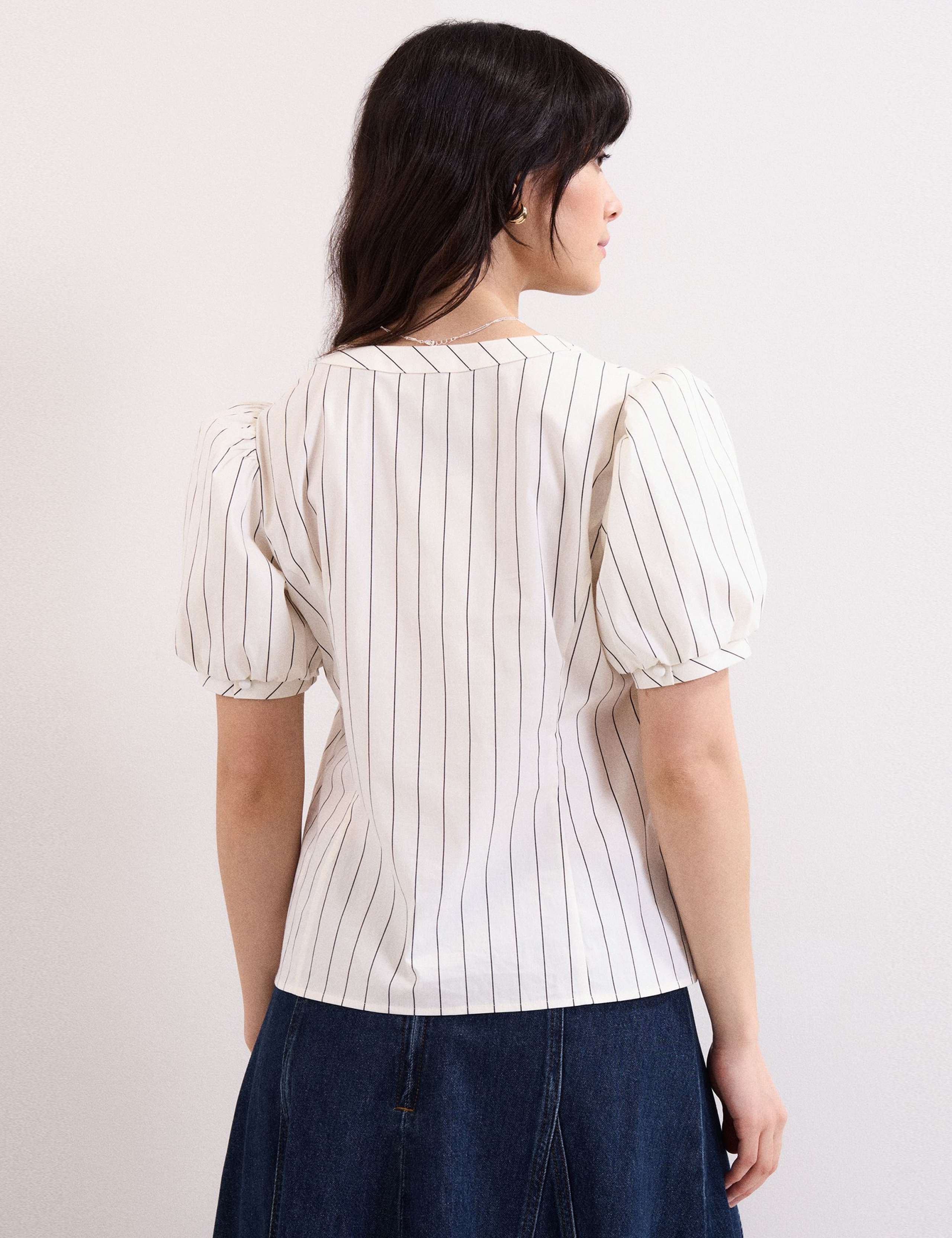 Cotton Rich Striped V-Neck Blouse 4 of 6
