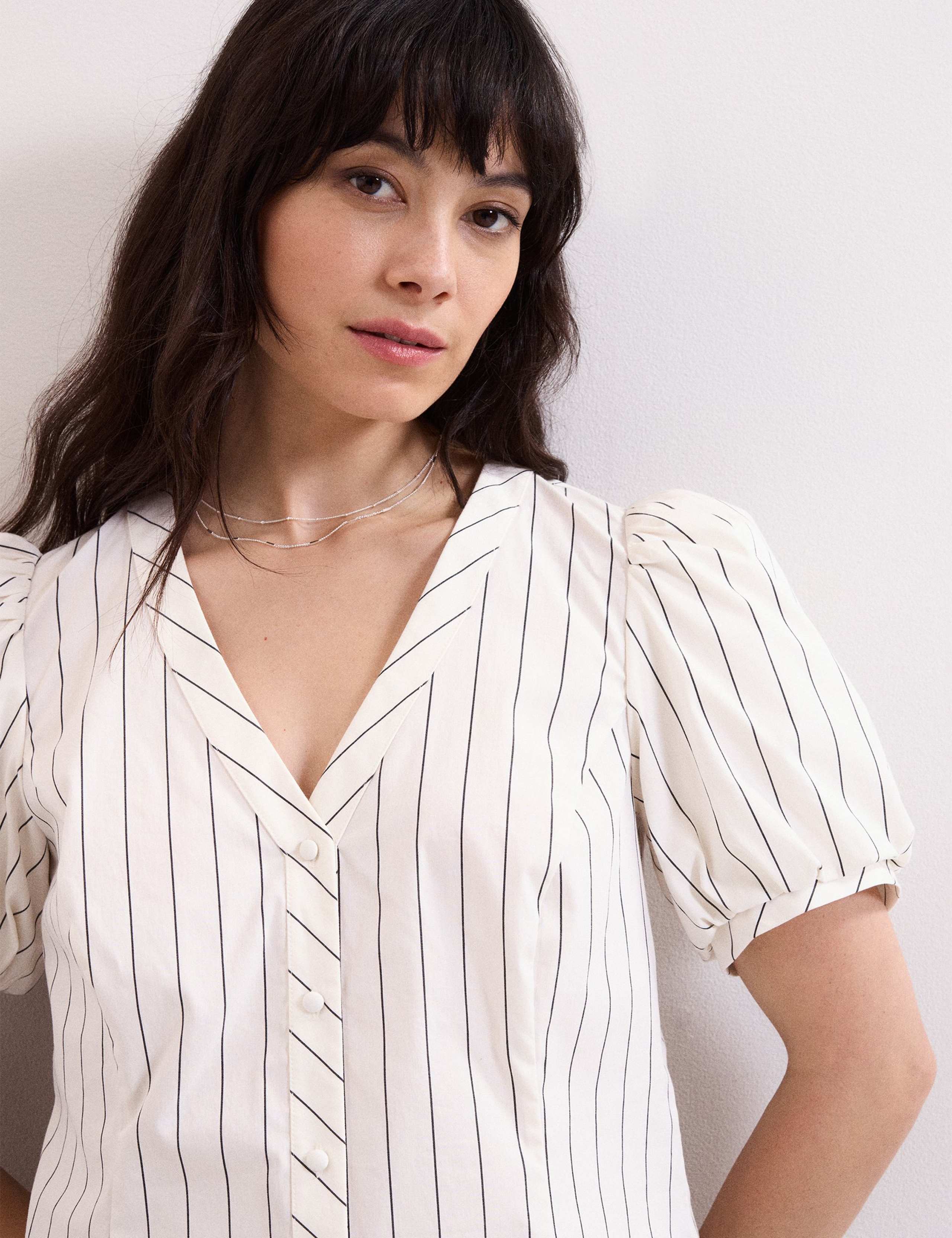 Cotton Rich Striped V-Neck Blouse 6 of 6