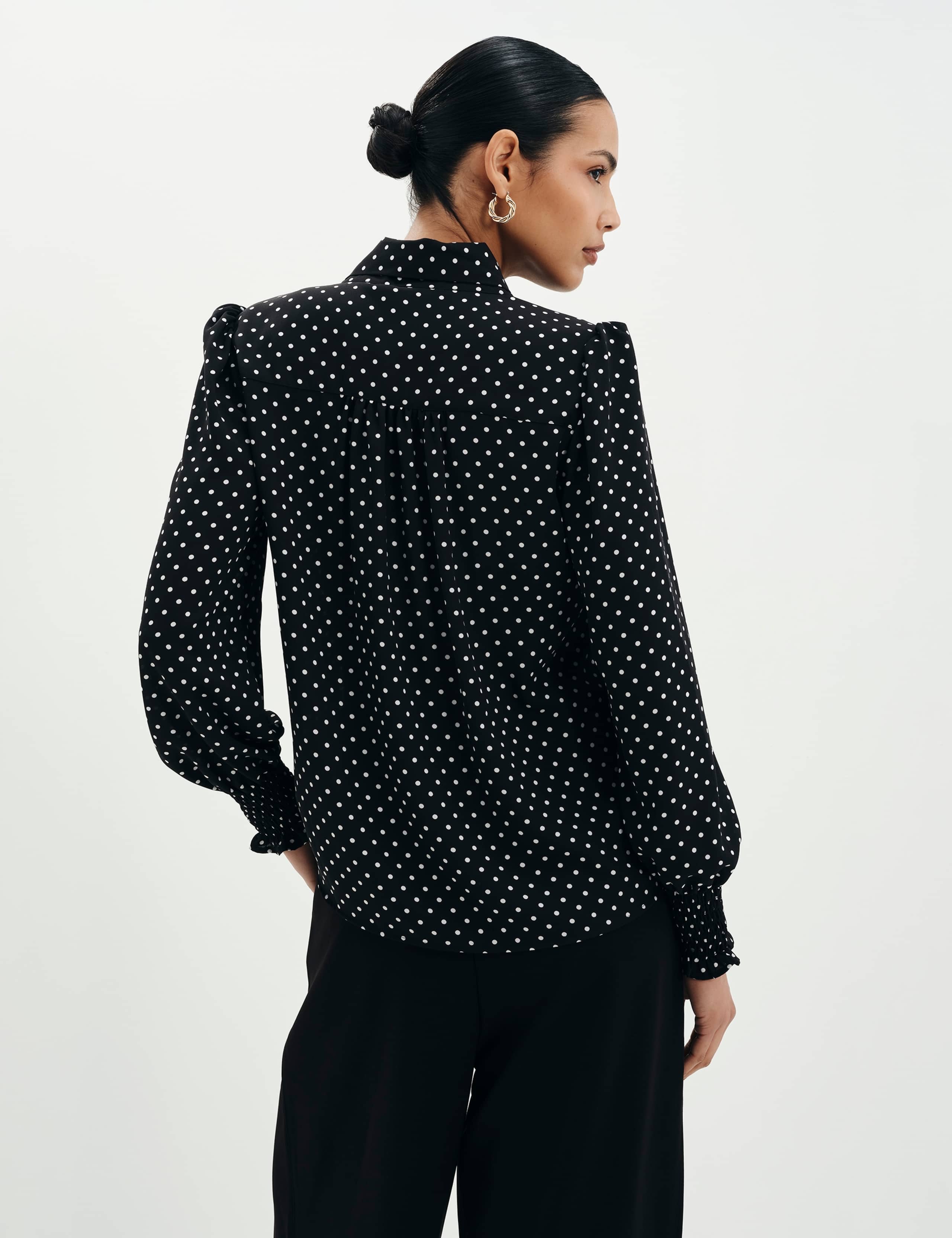 Polka Dot Tie Neck Button Through Blouse 2 of 12