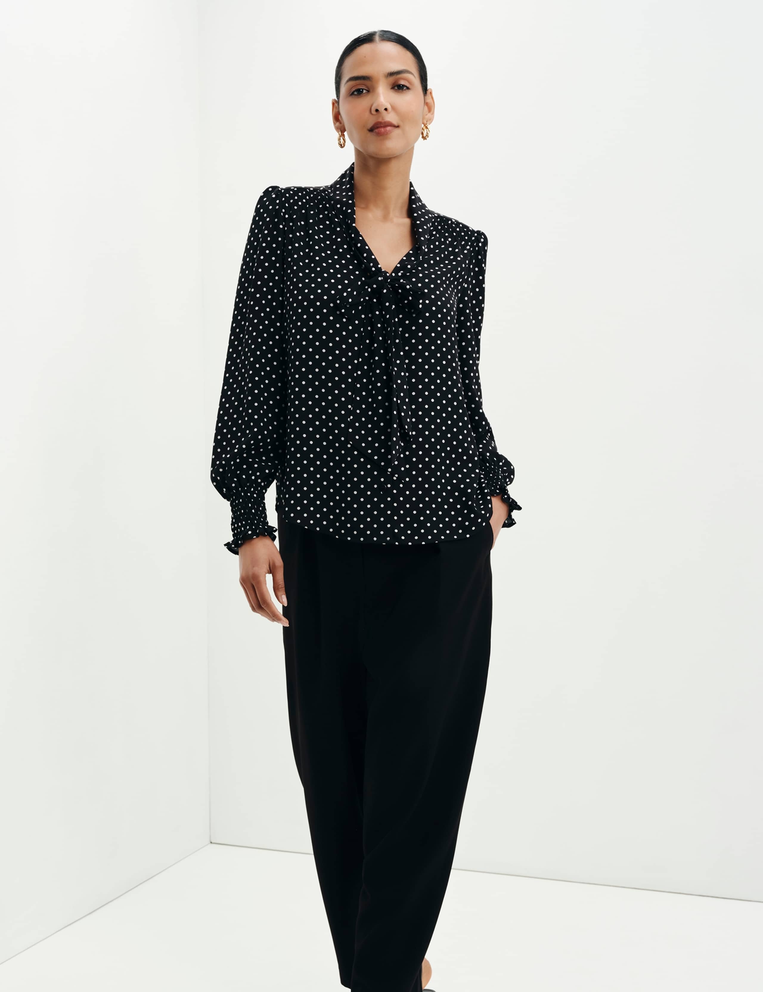 Polka Dot Tie Neck Button Through Blouse 11 of 12