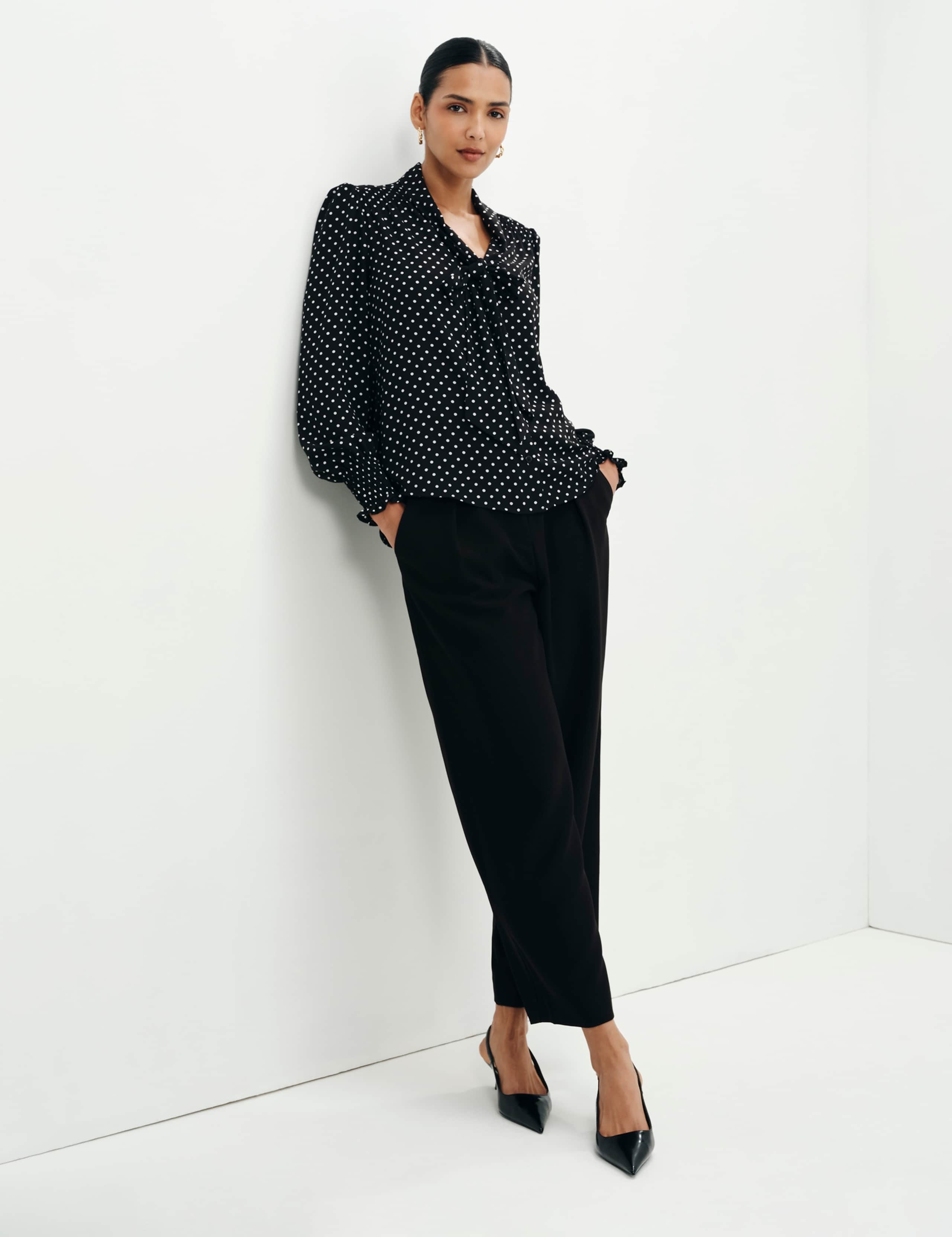 Polka Dot Tie Neck Button Through Blouse 4 of 12
