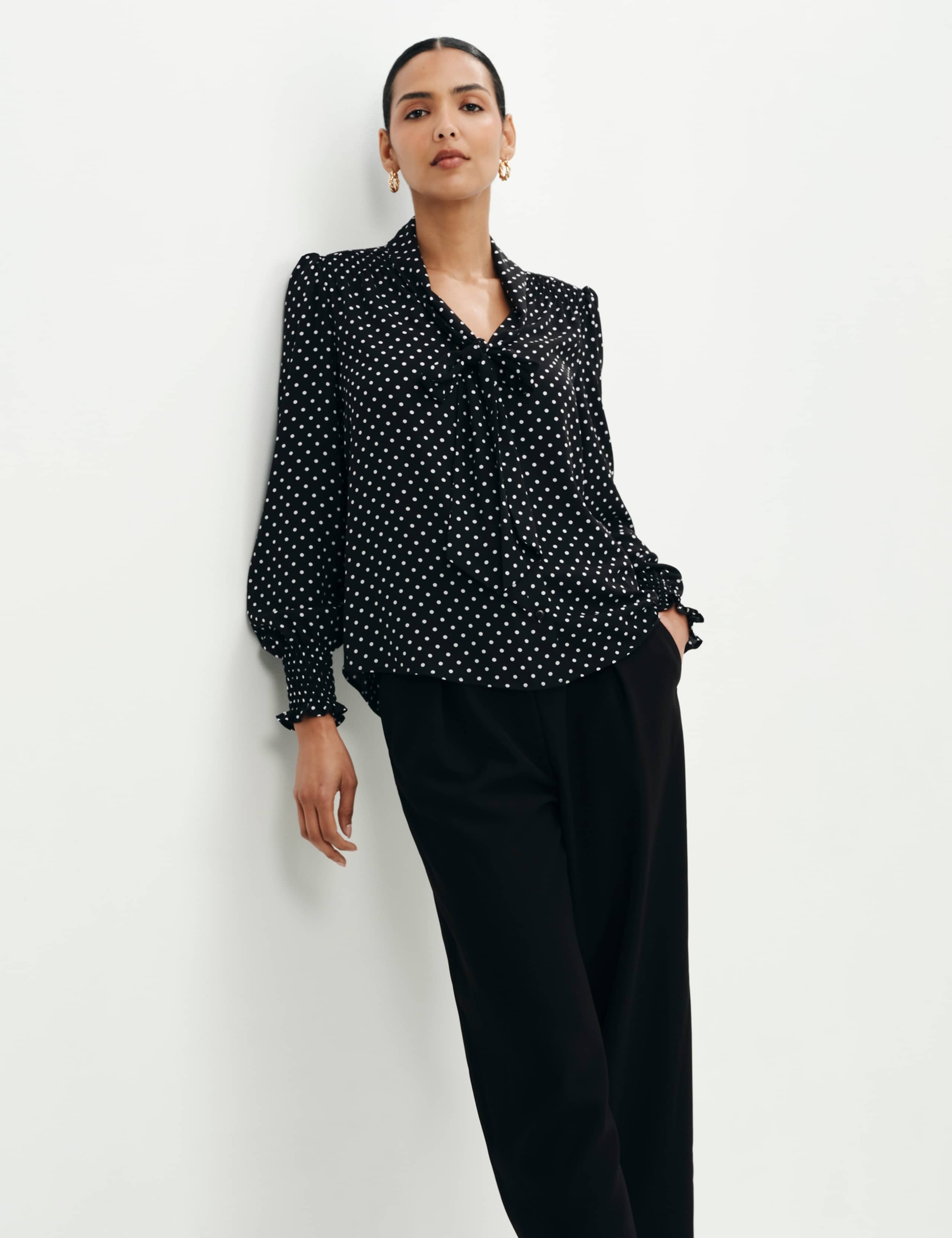 Polka Dot Tie Neck Button Through Blouse 5 of 12