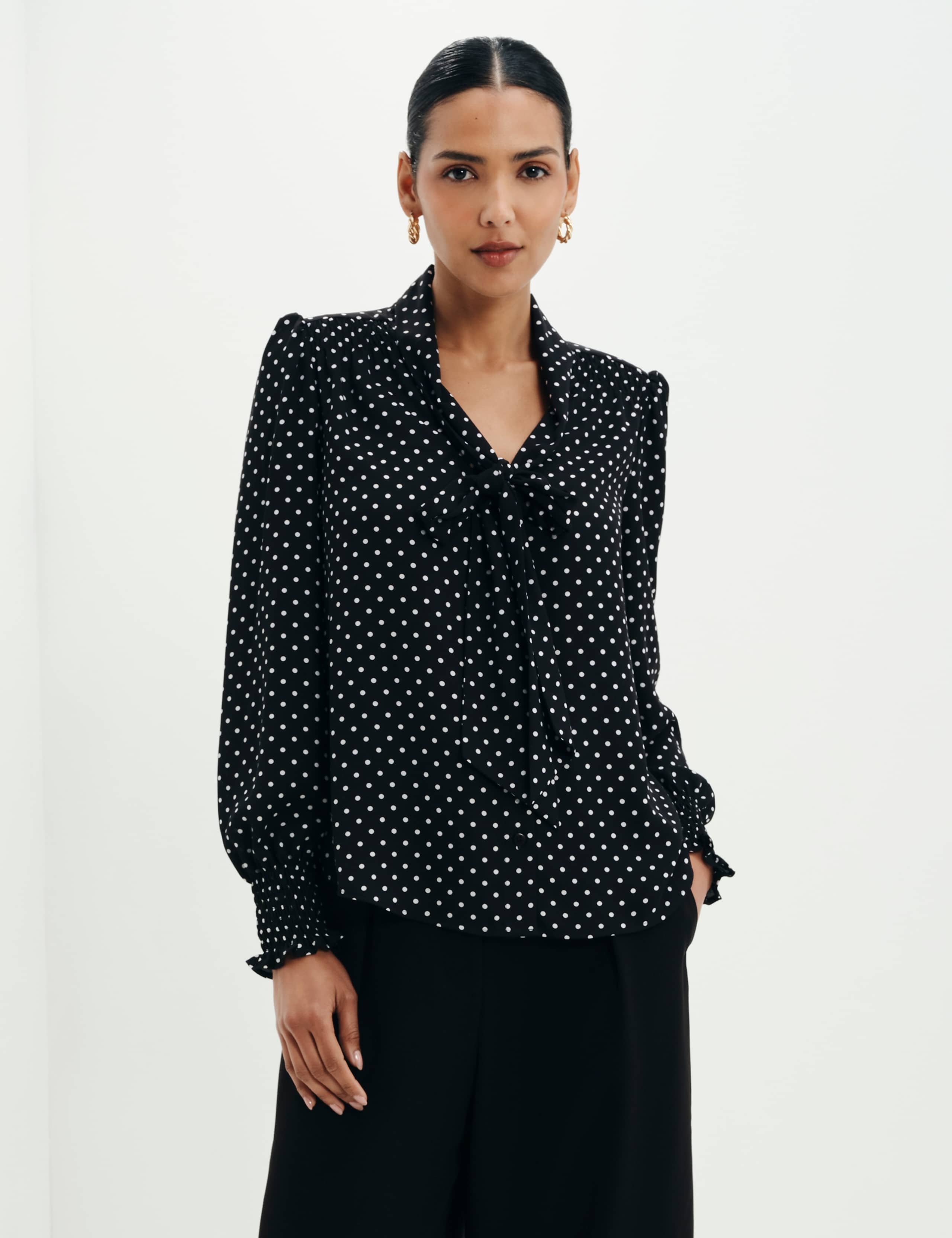 Polka Dot Tie Neck Button Through Blouse 6 of 12