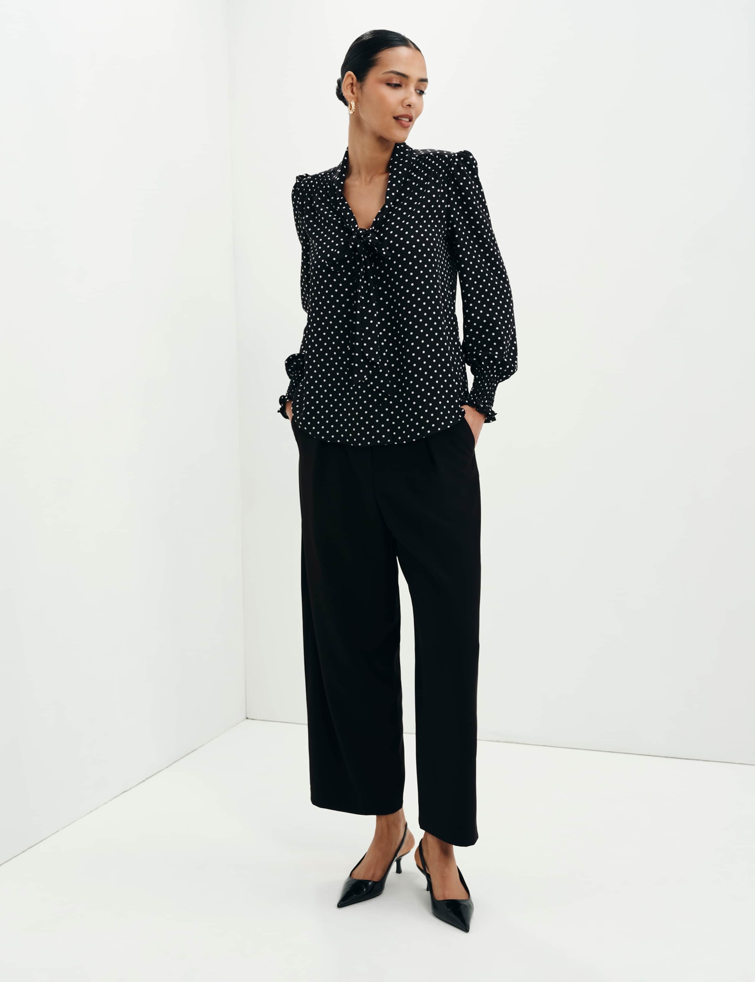 Polka Dot Tie Neck Button Through Blouse 8 of 12