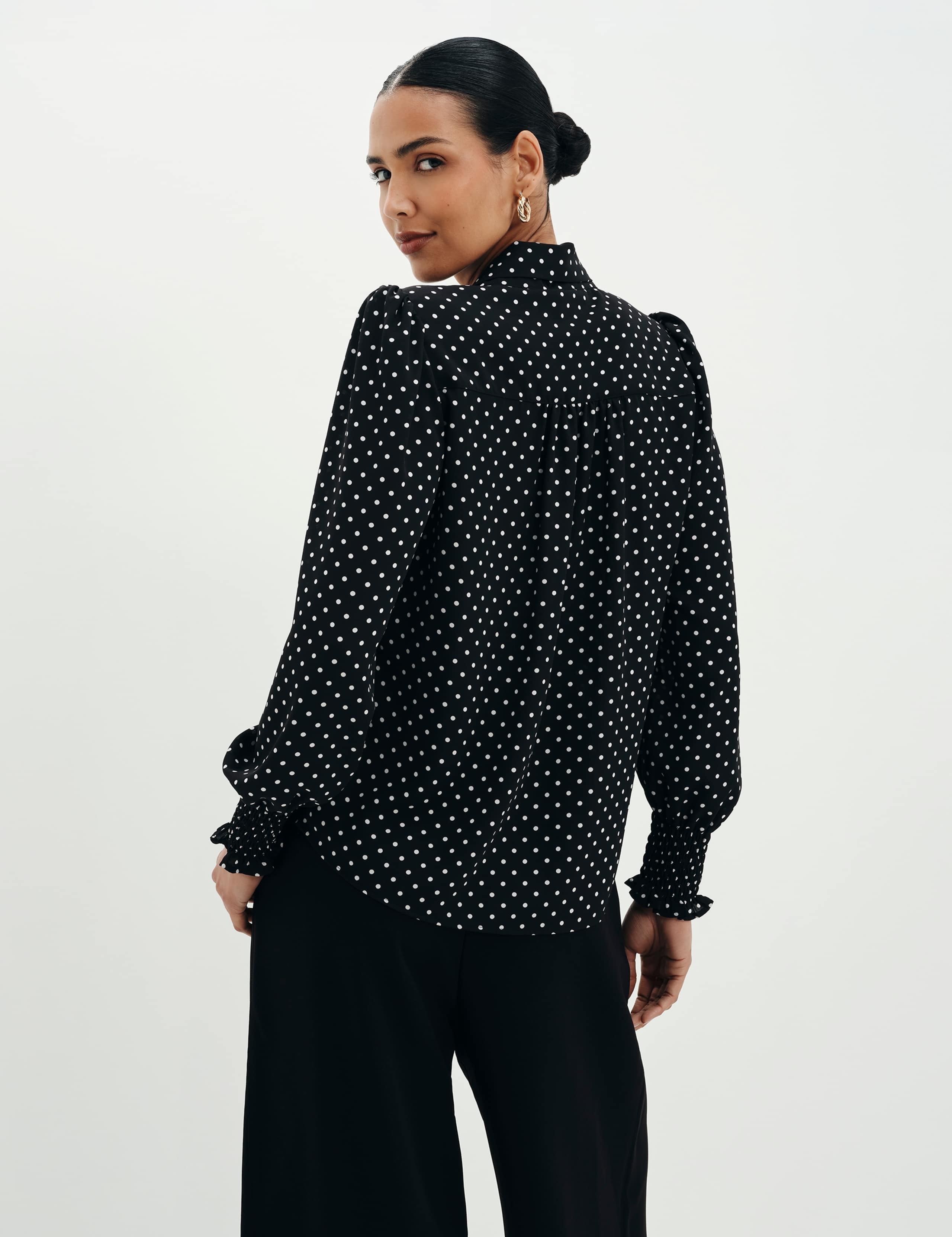 Polka Dot Tie Neck Button Through Blouse 10 of 12