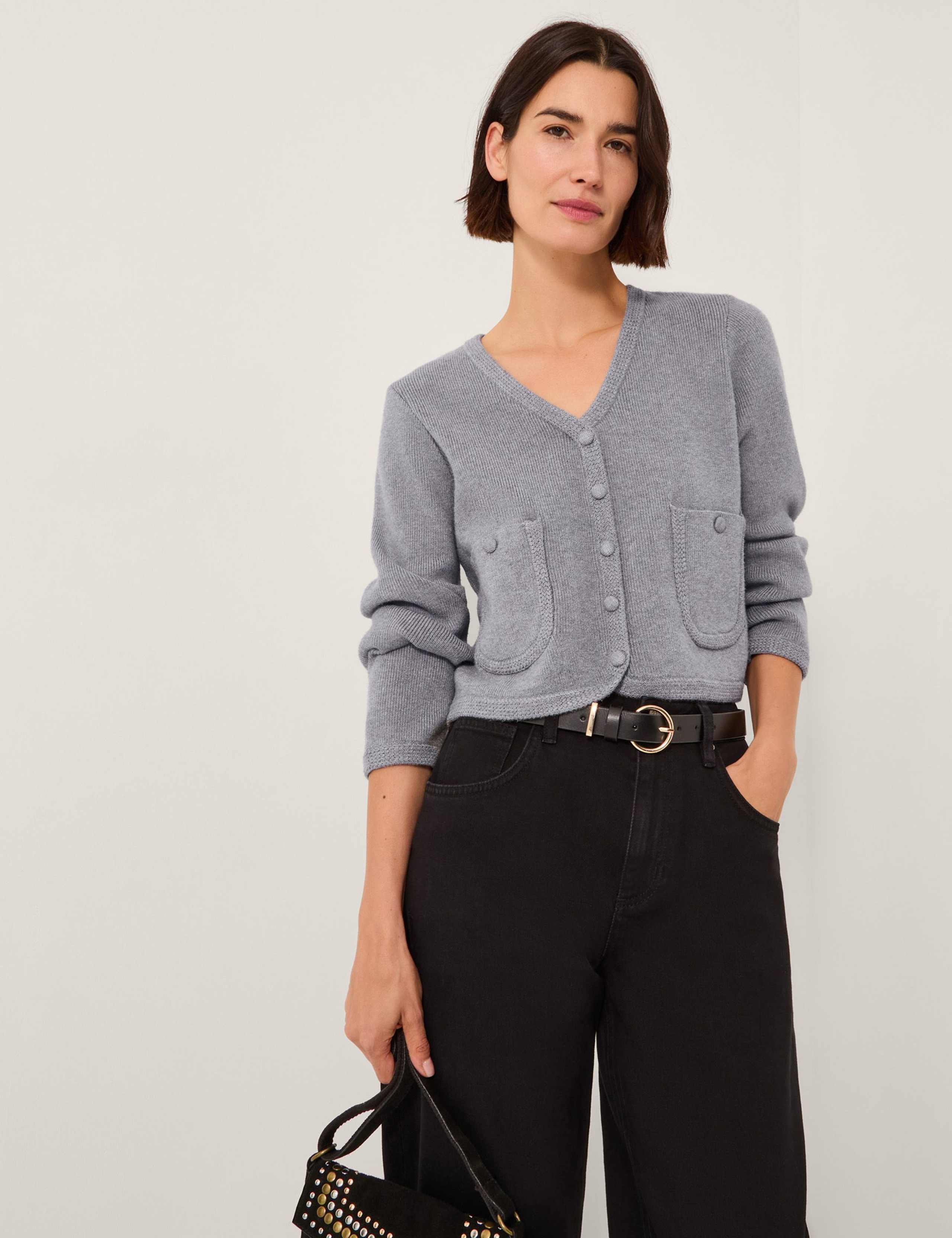 Textured V-Neck Button Front Cardigan 1 of 5