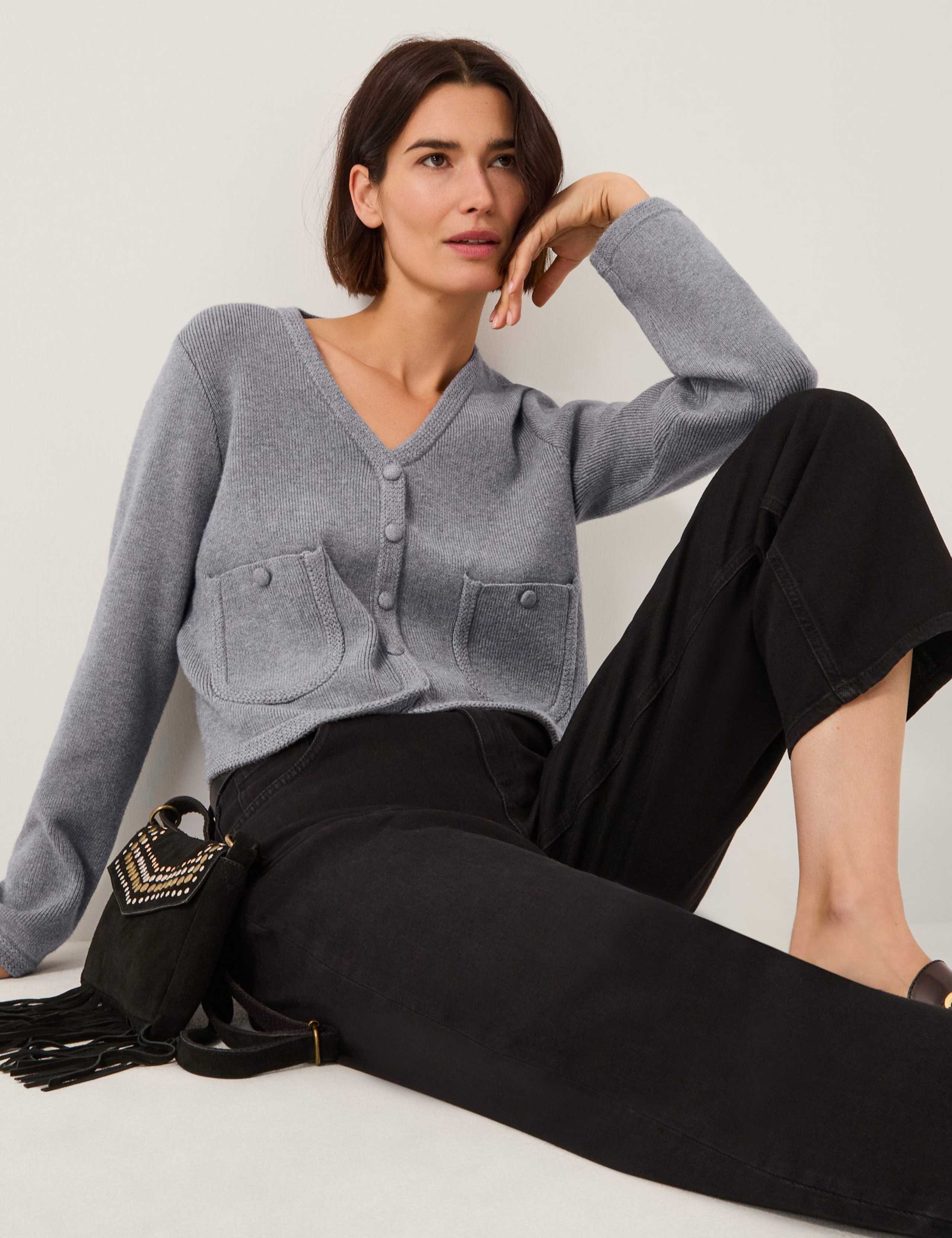 Textured V-Neck Button Front Cardigan 3 of 5