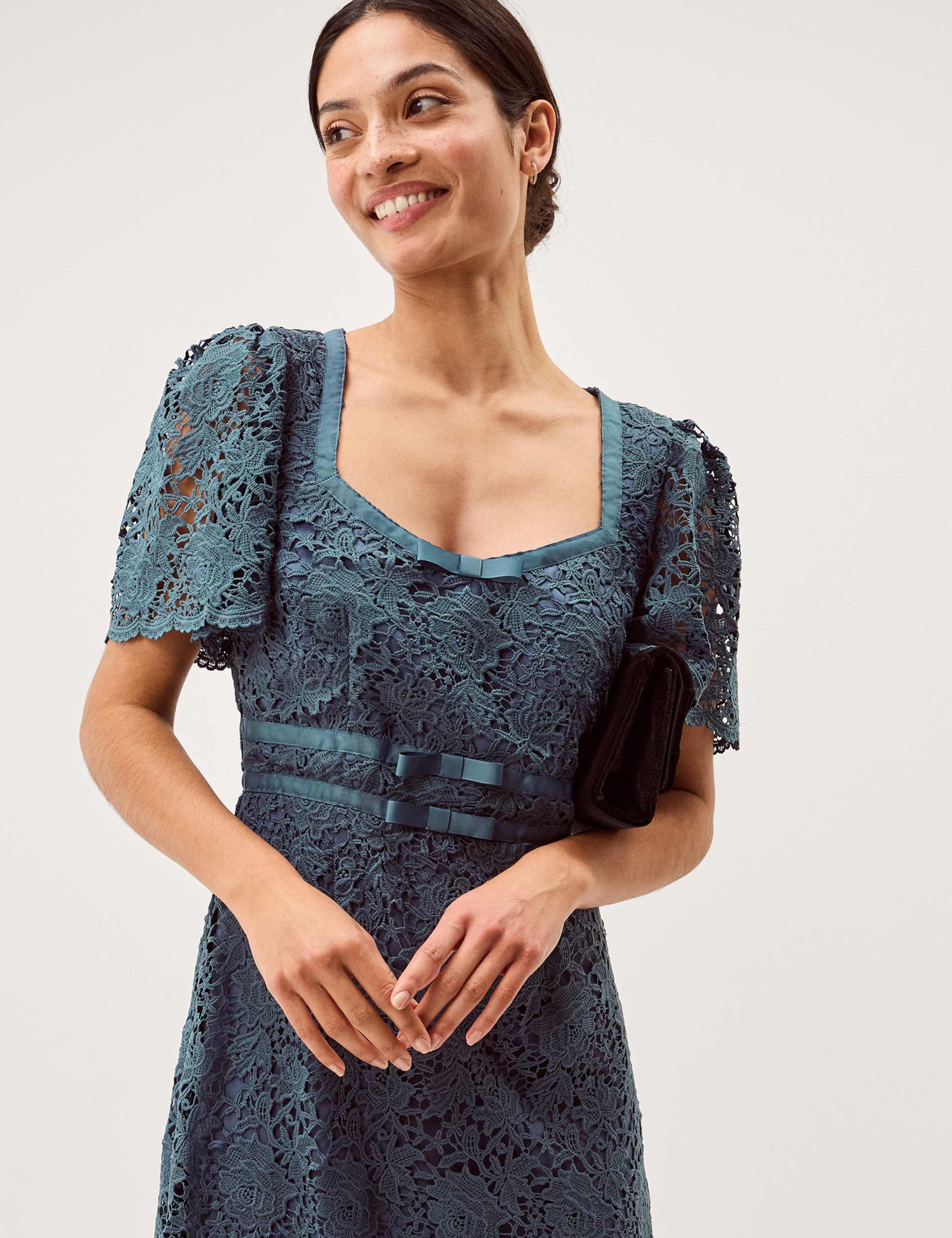 Lace Square Neck Midi Shift Dress 1 of 5