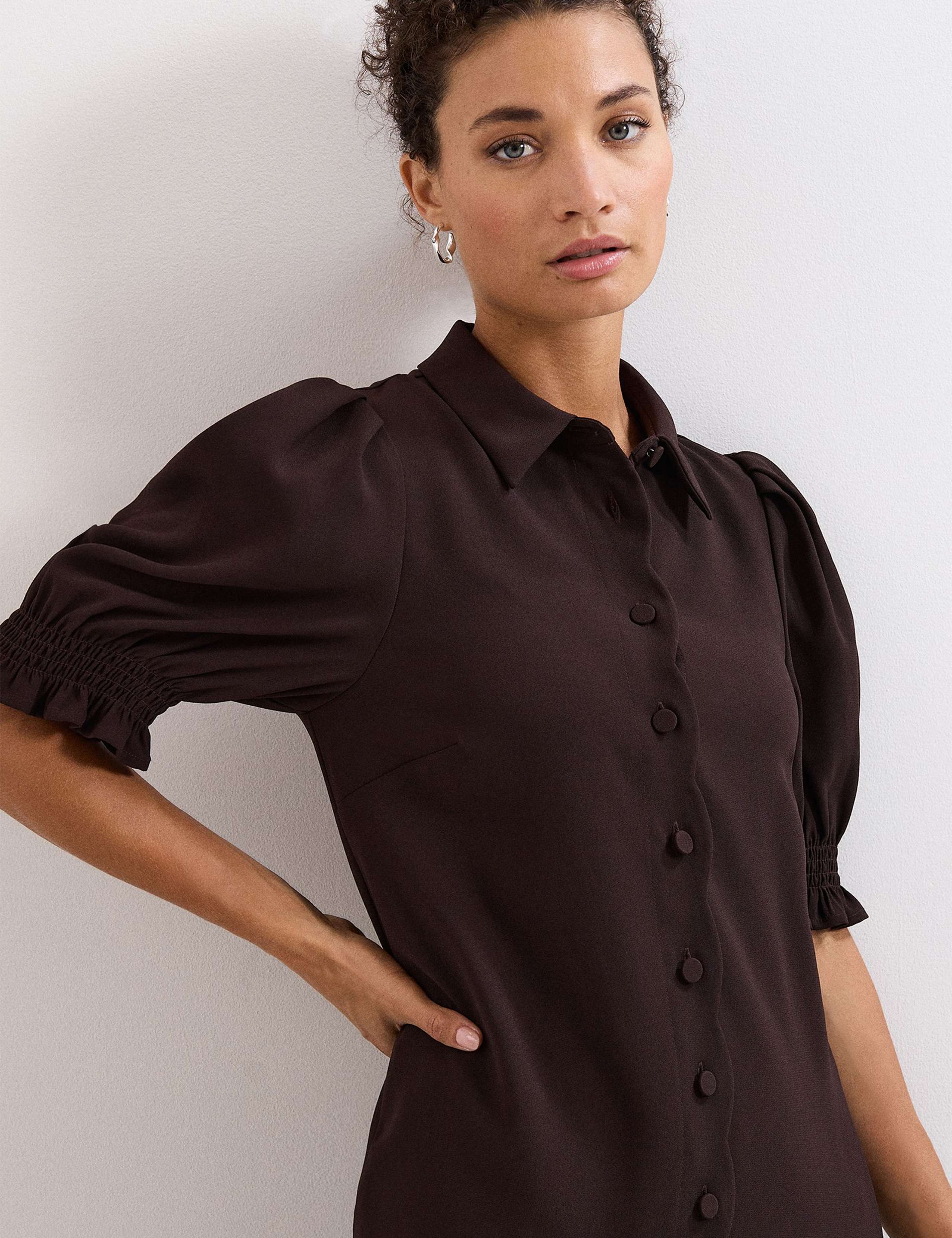 Puff Sleeve Mini Shirt Dress 3 of 6