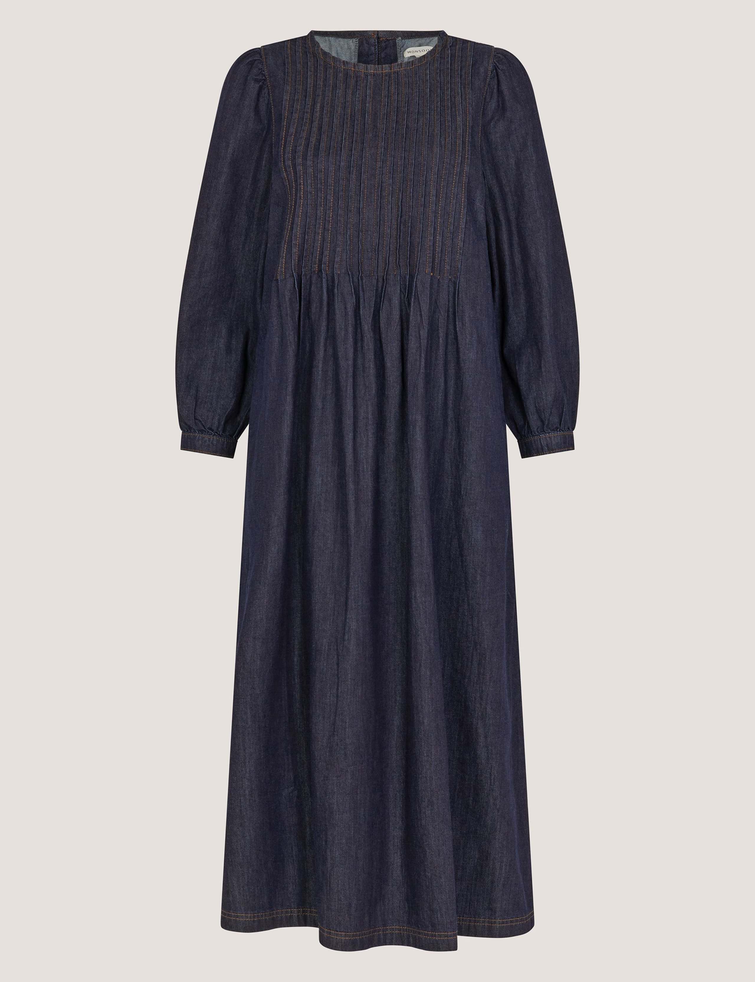 Pure Cotton Denim Pintuck Midi Smock Dress 2 of 5