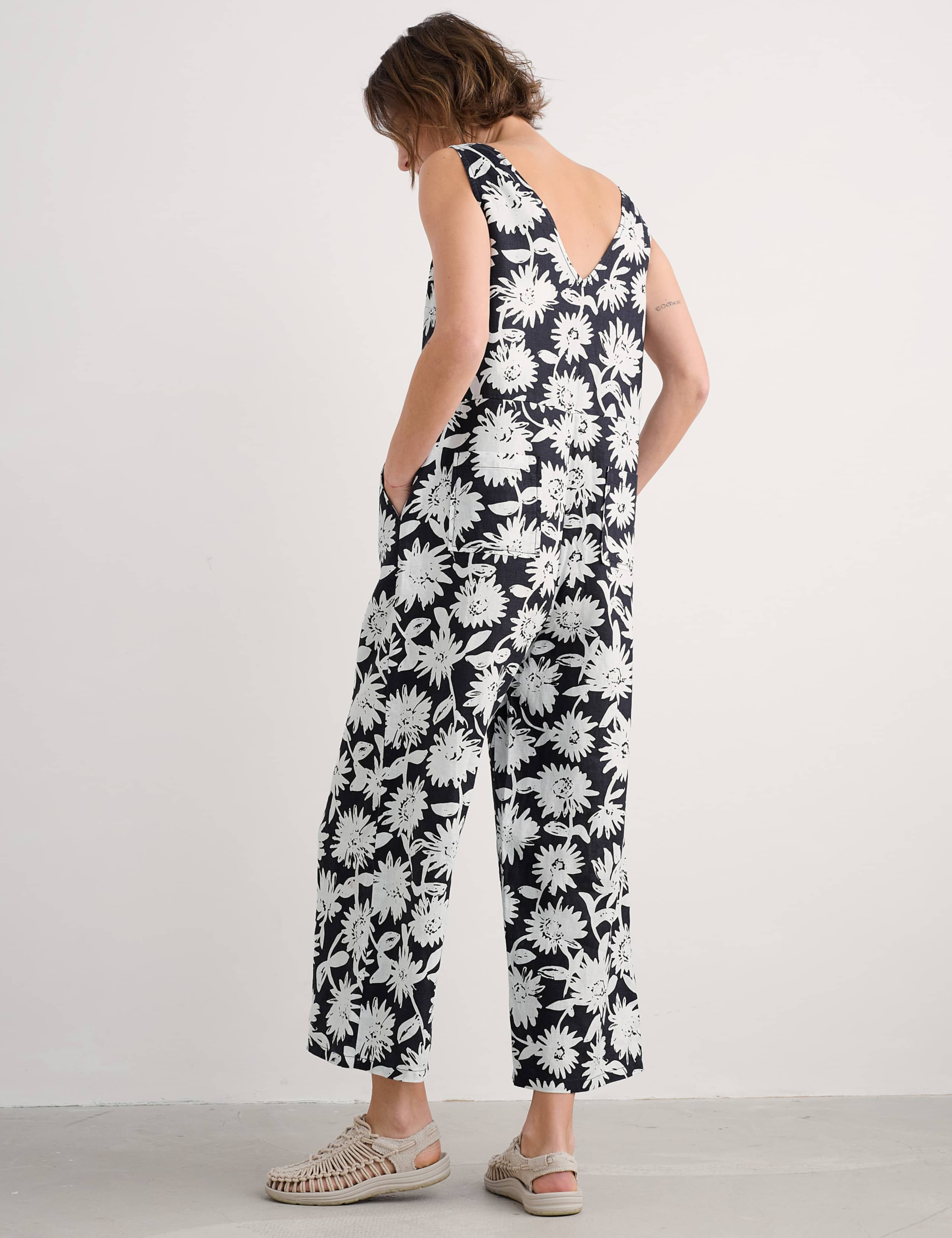 Salt Air Pure Linen Floral Cropped Jumpsuit 3 of 4