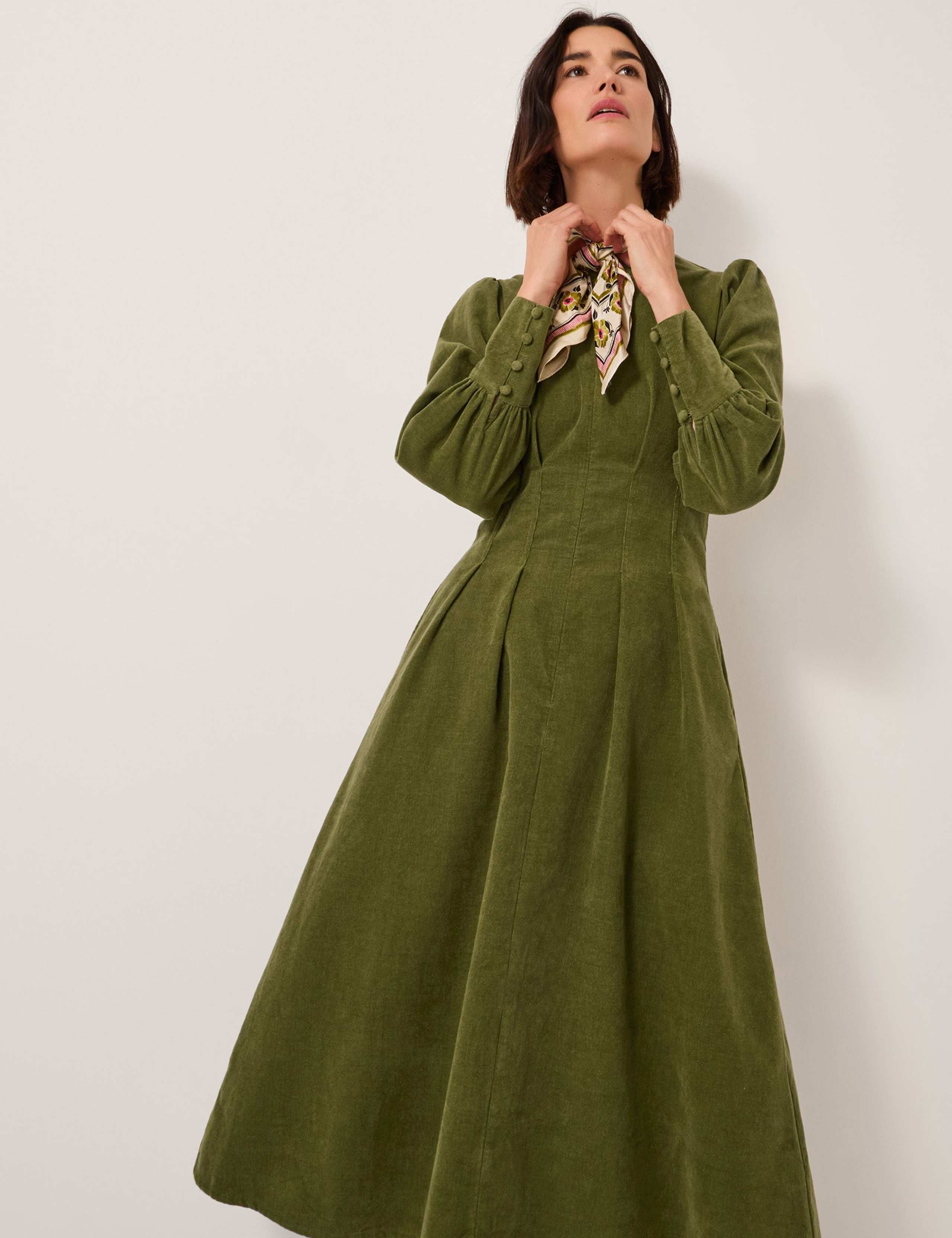 Corduroy Blouson Sleeve Midi Skater Dress 2 of 4