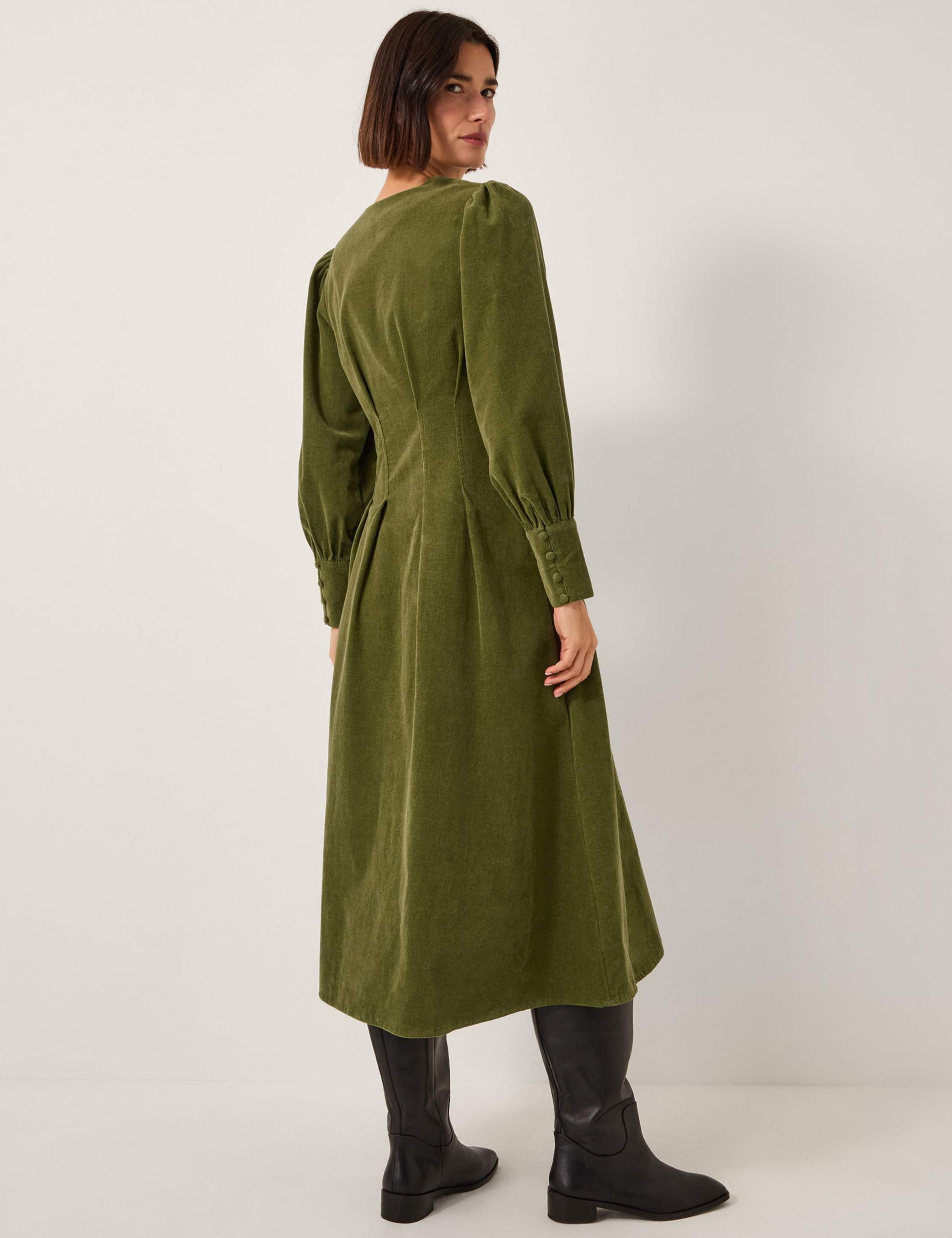 Corduroy Blouson Sleeve Midi Skater Dress 3 of 4