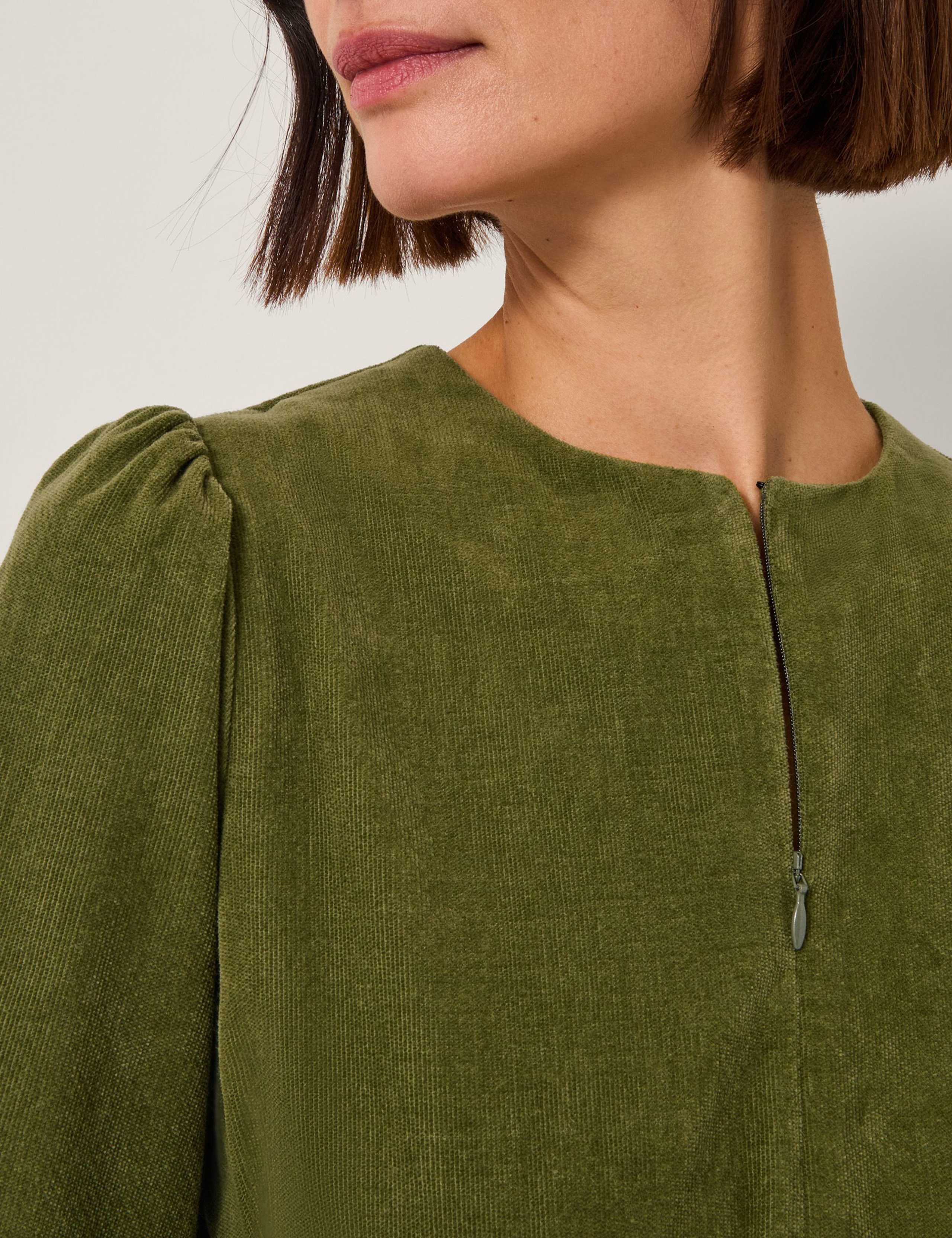 Corduroy Blouson Sleeve Midi Skater Dress 4 of 4