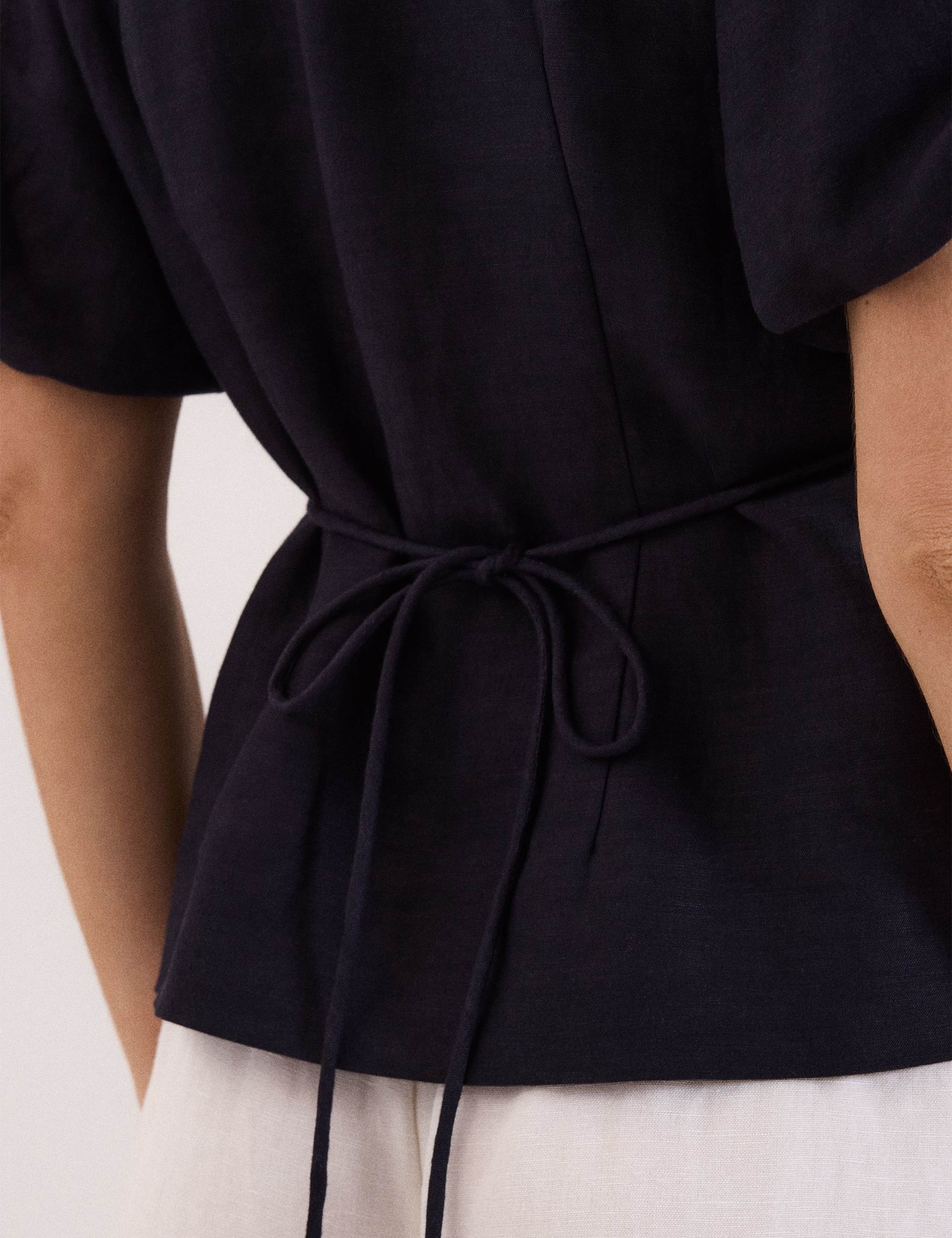 Linen-Rich V-Neck Puff Sleeve Blouse 7 of 7