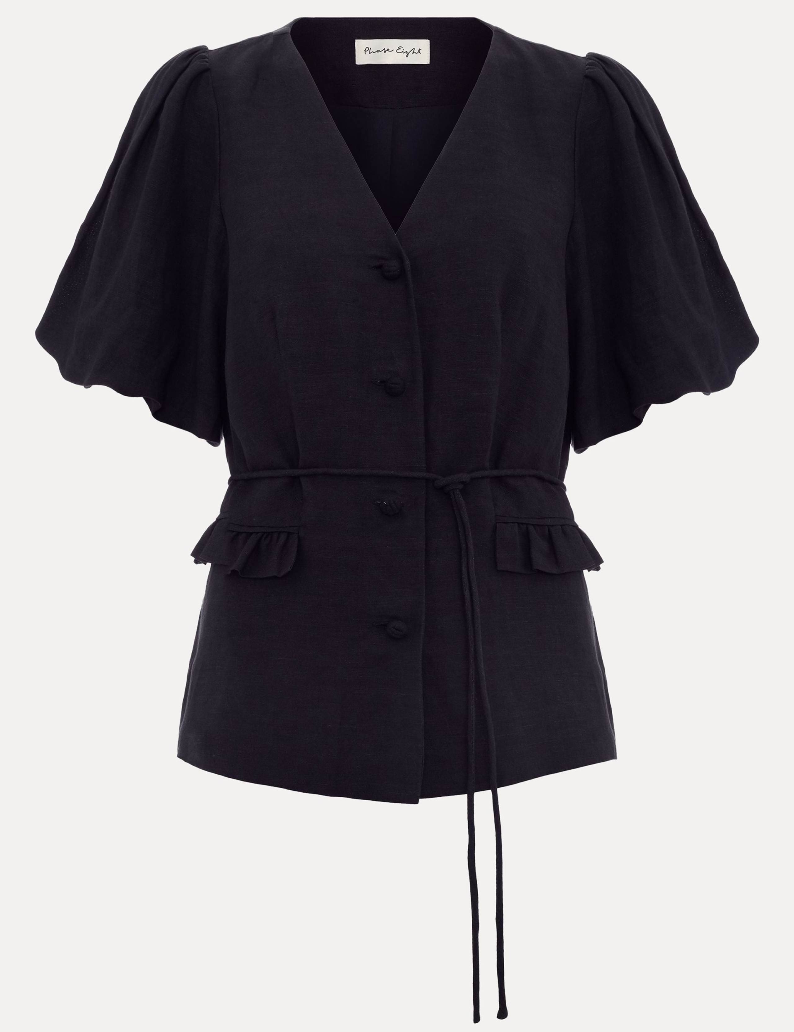 Linen-Rich V-Neck Puff Sleeve Blouse 2 of 7