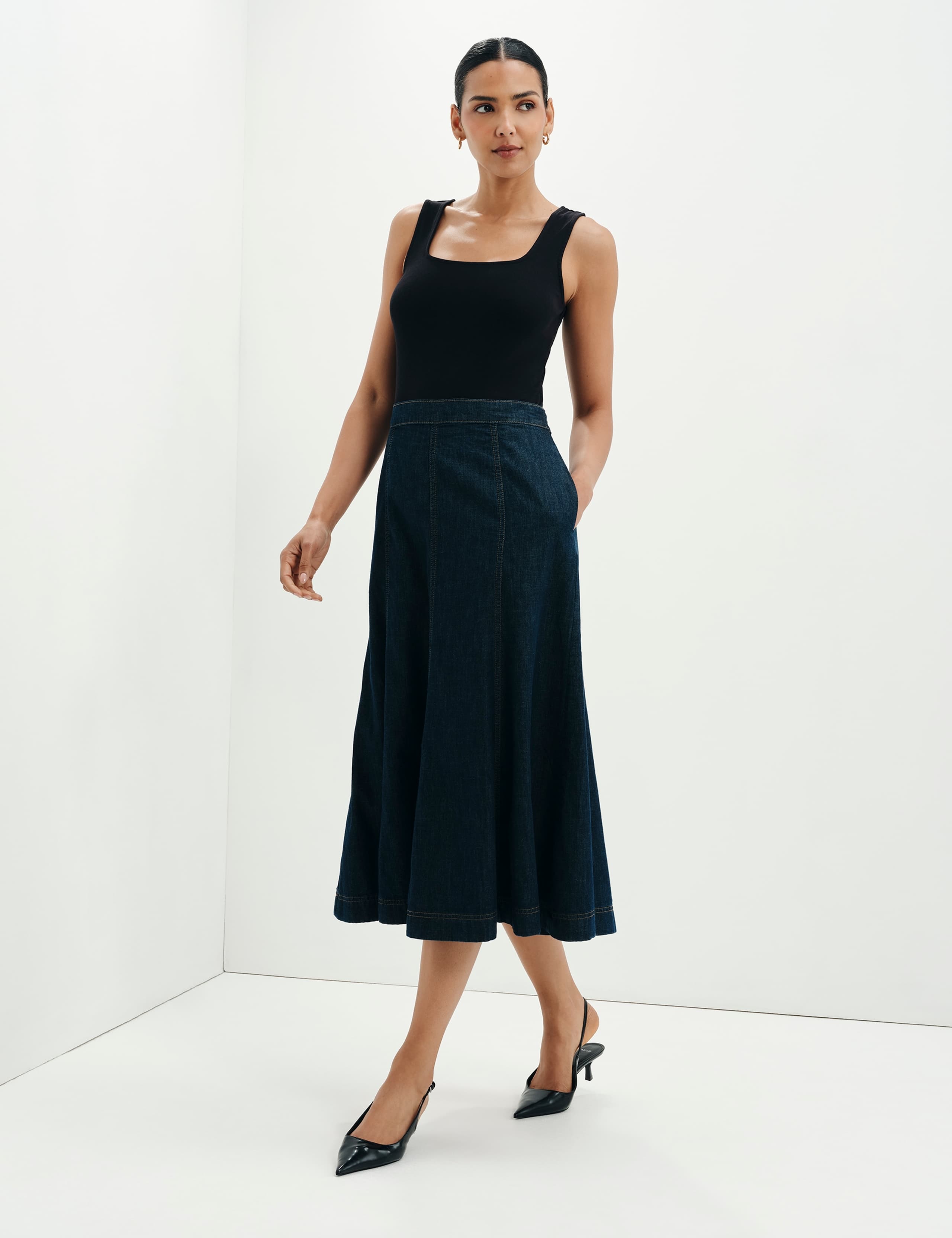 Denim Midi A-Line Skirt 2 of 10