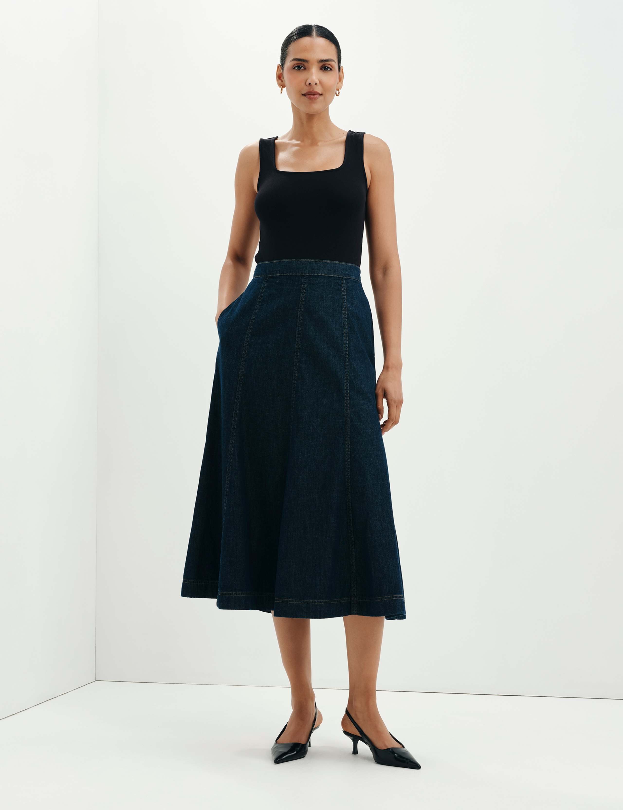 Denim Midi A-Line Skirt 3 of 10