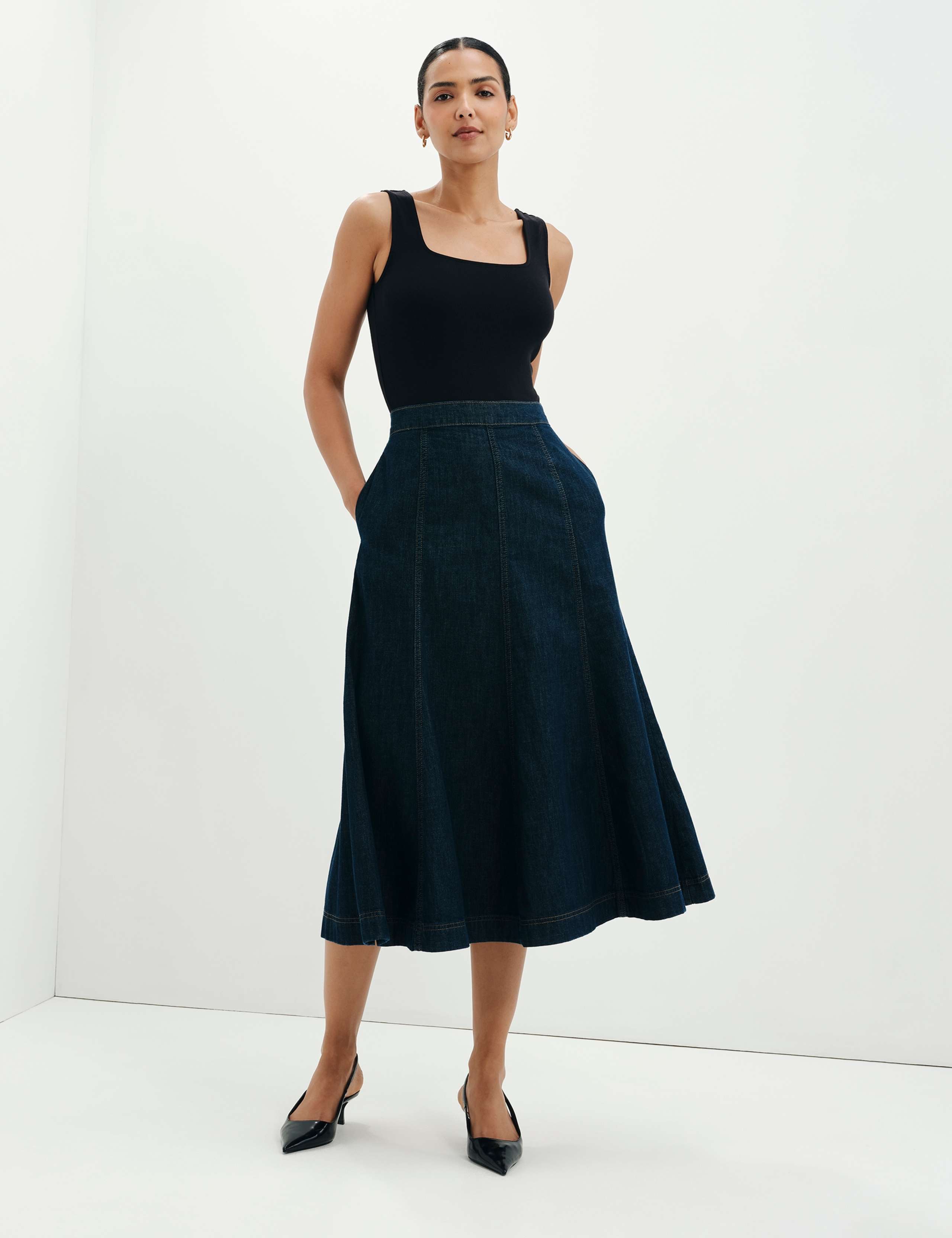 Denim Midi A-Line Skirt 4 of 10