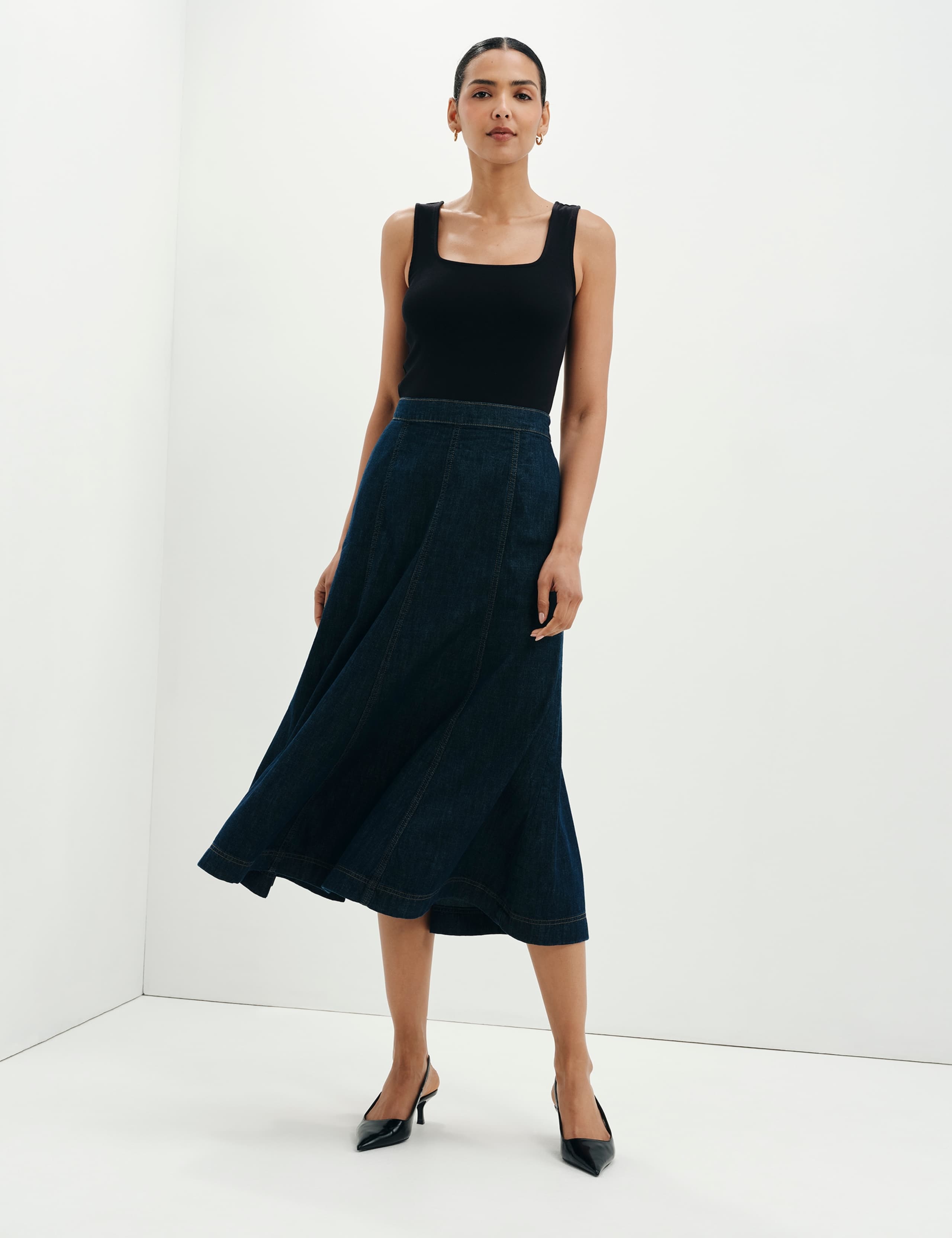 Denim Midi A-Line Skirt 5 of 10