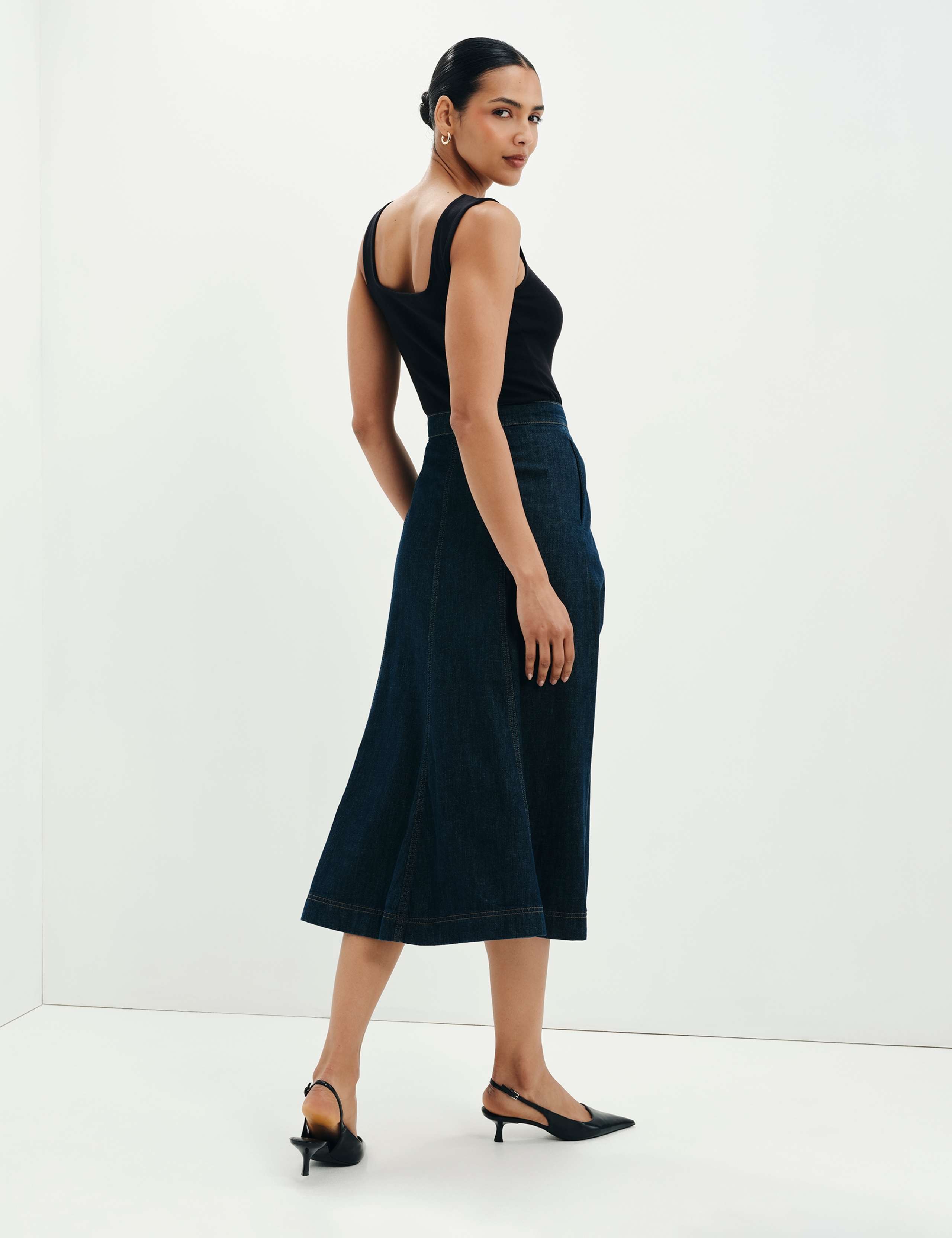 Denim Midi A-Line Skirt 6 of 10