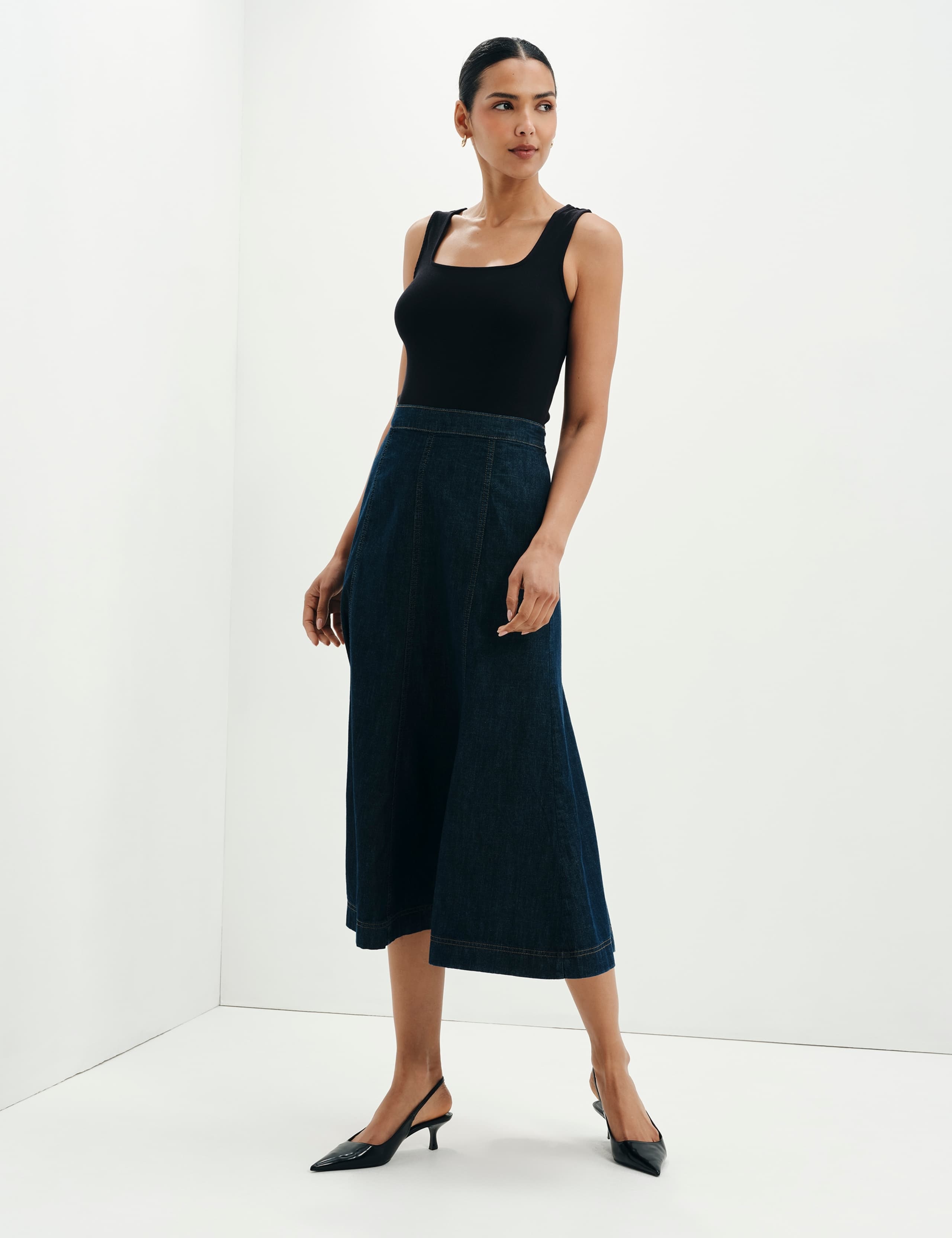 Denim Midi A-Line Skirt 7 of 10