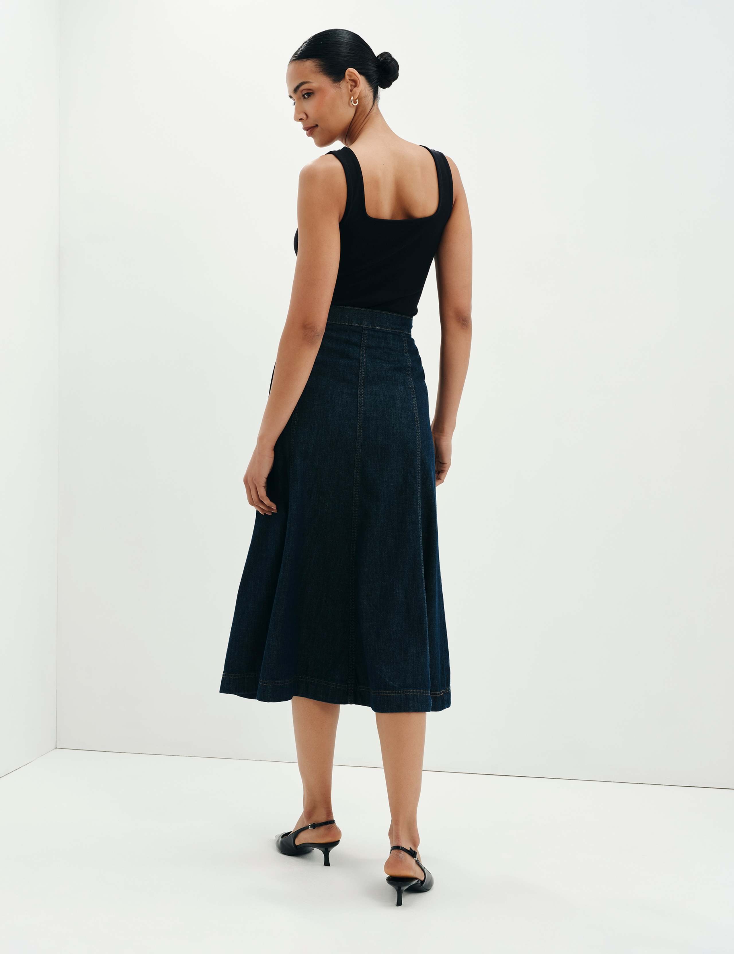 Denim Midi A-Line Skirt 8 of 10