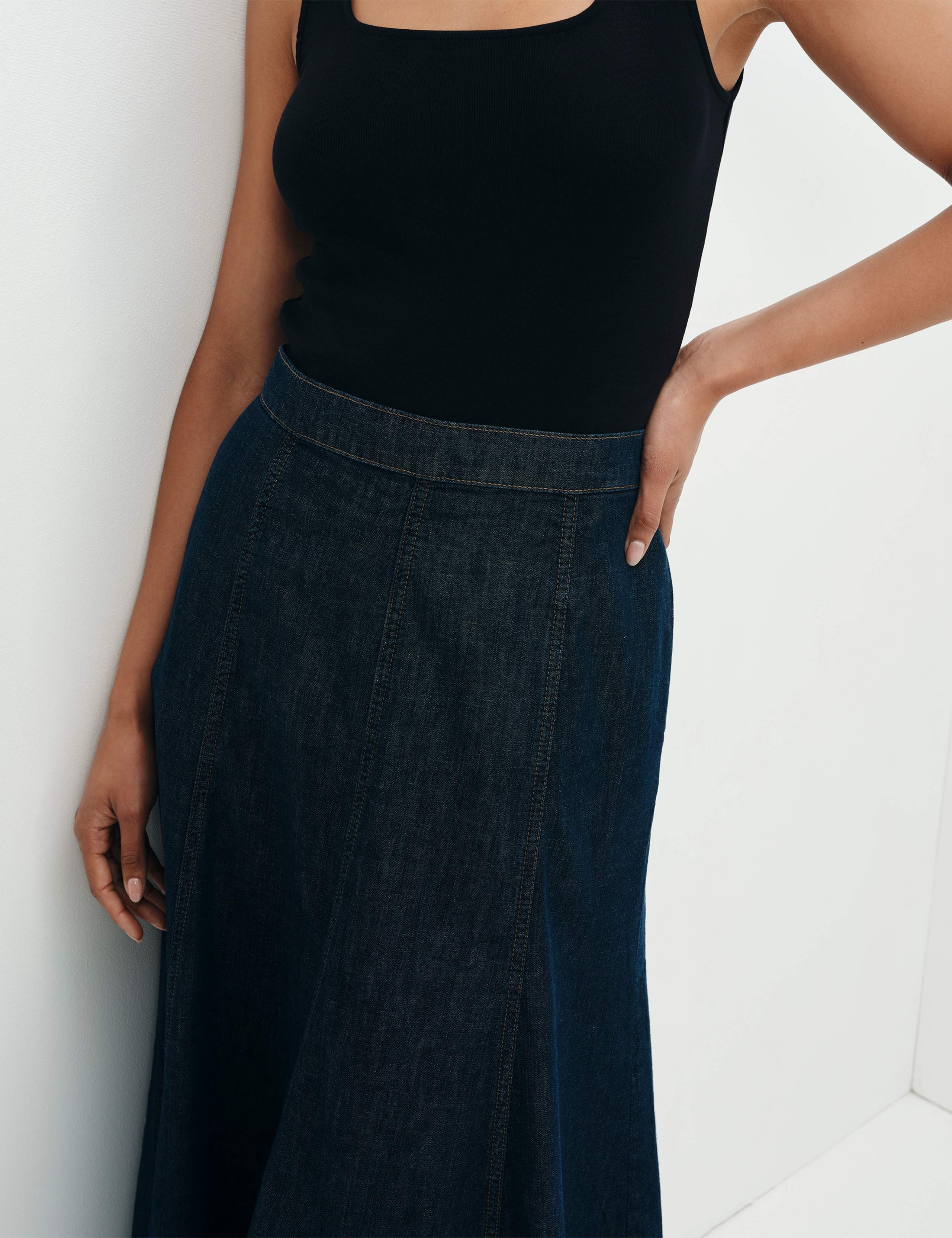 Denim Midi A-Line Skirt 9 of 10