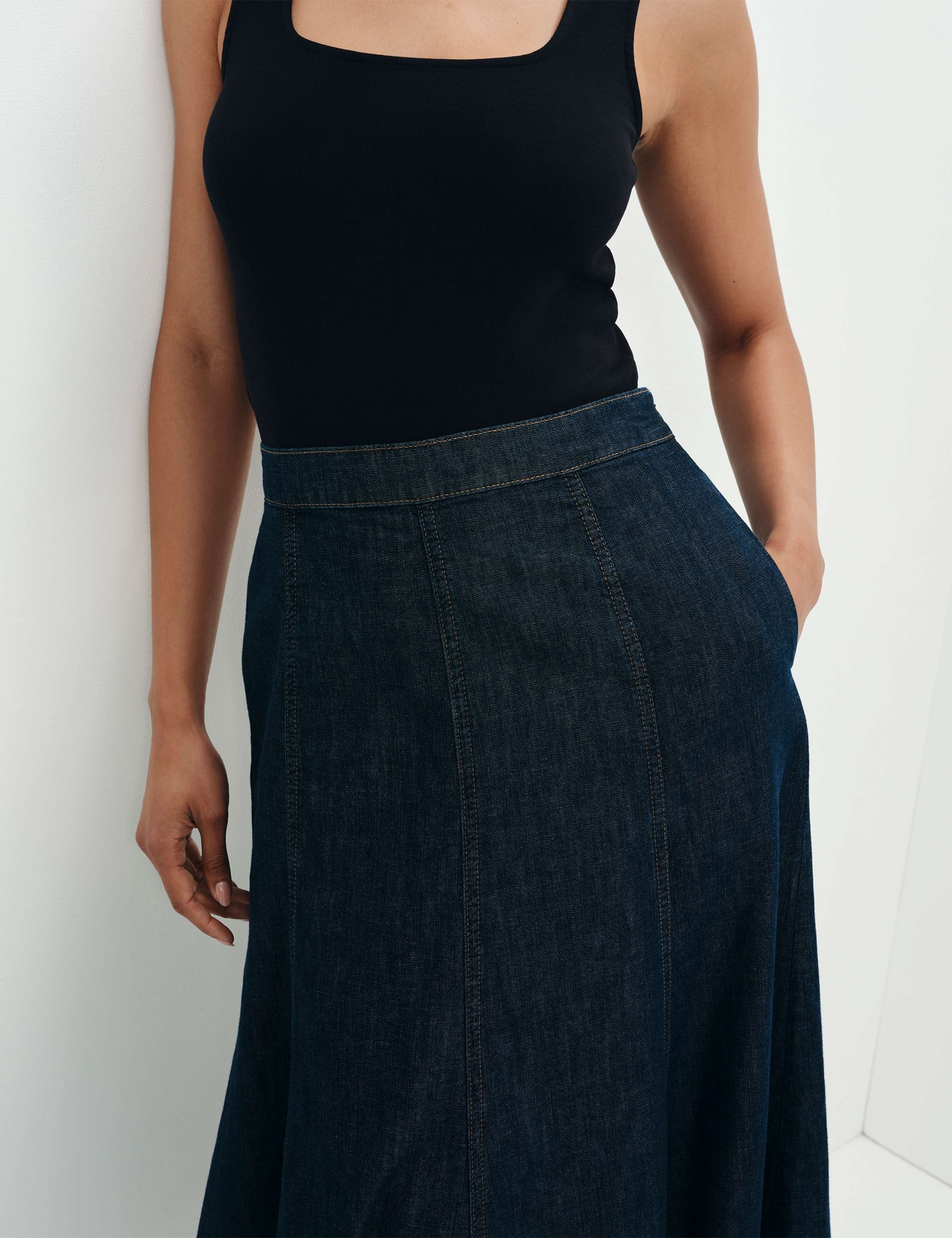 Denim Midi A-Line Skirt 10 of 10
