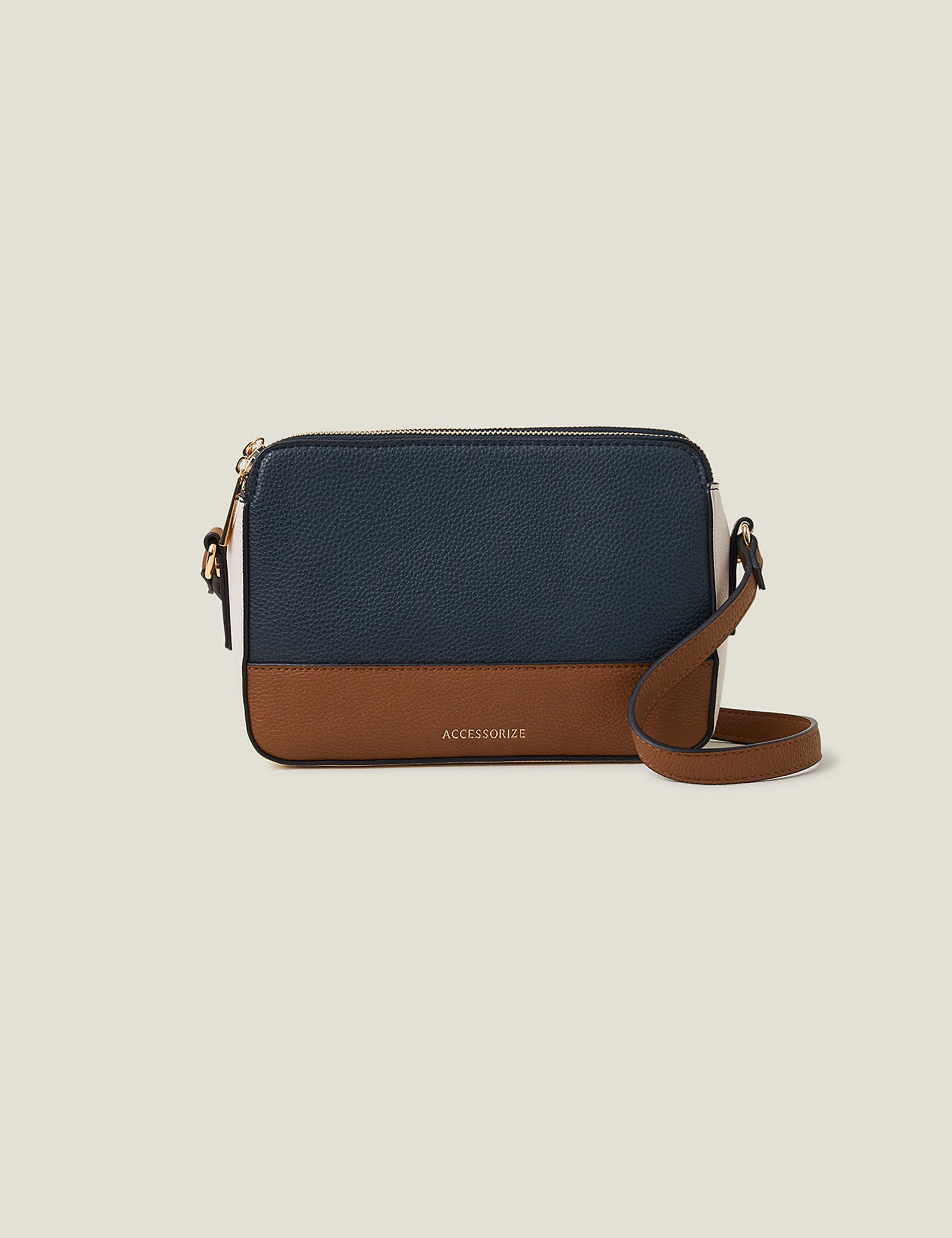 Faux Leather Colour Block Cross Body Bag 1 of 4