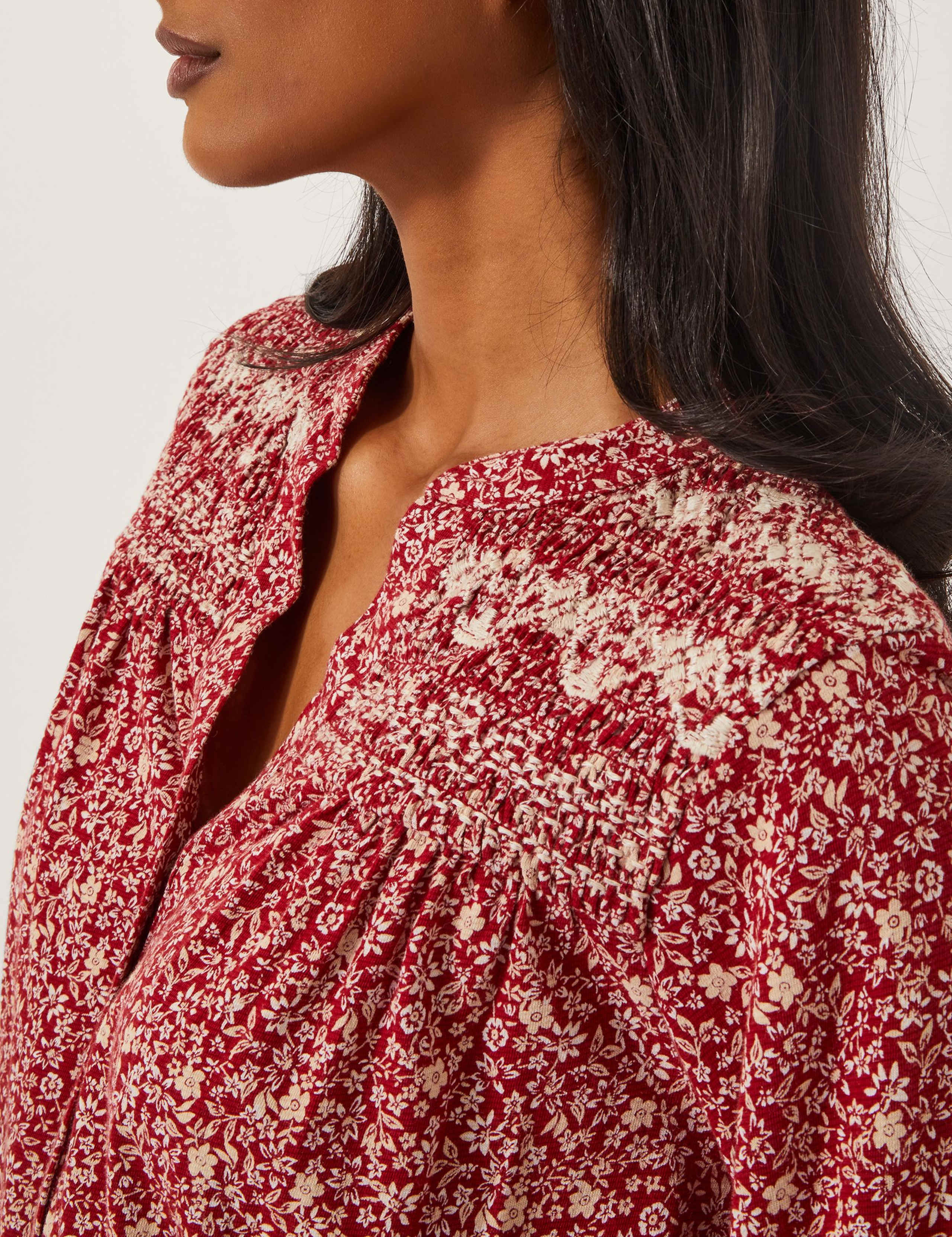Cotton Rich Jersey Floral V-Neck Shirt 4 of 4