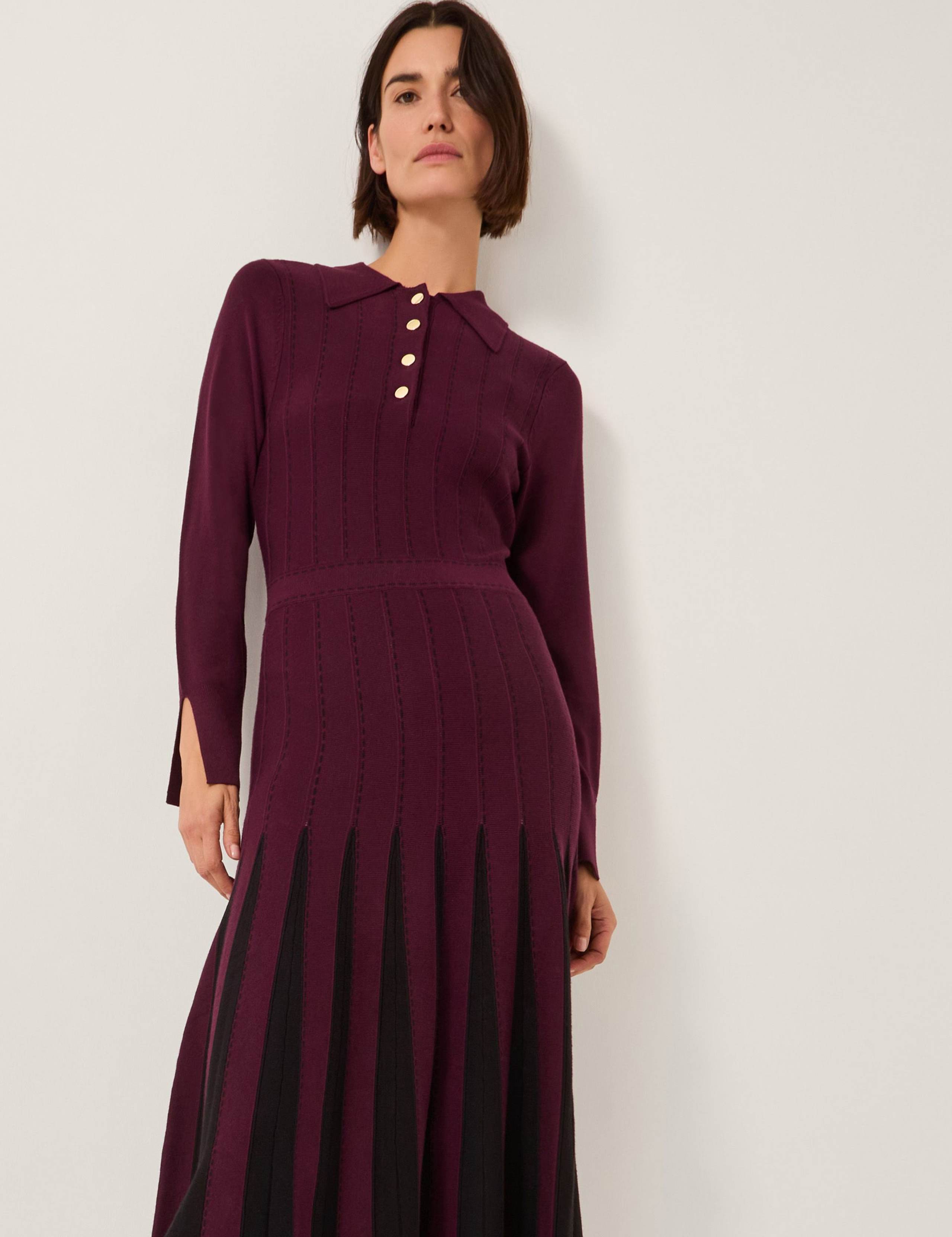 Pleated Stitch Detail Midi Dress 2 of 4