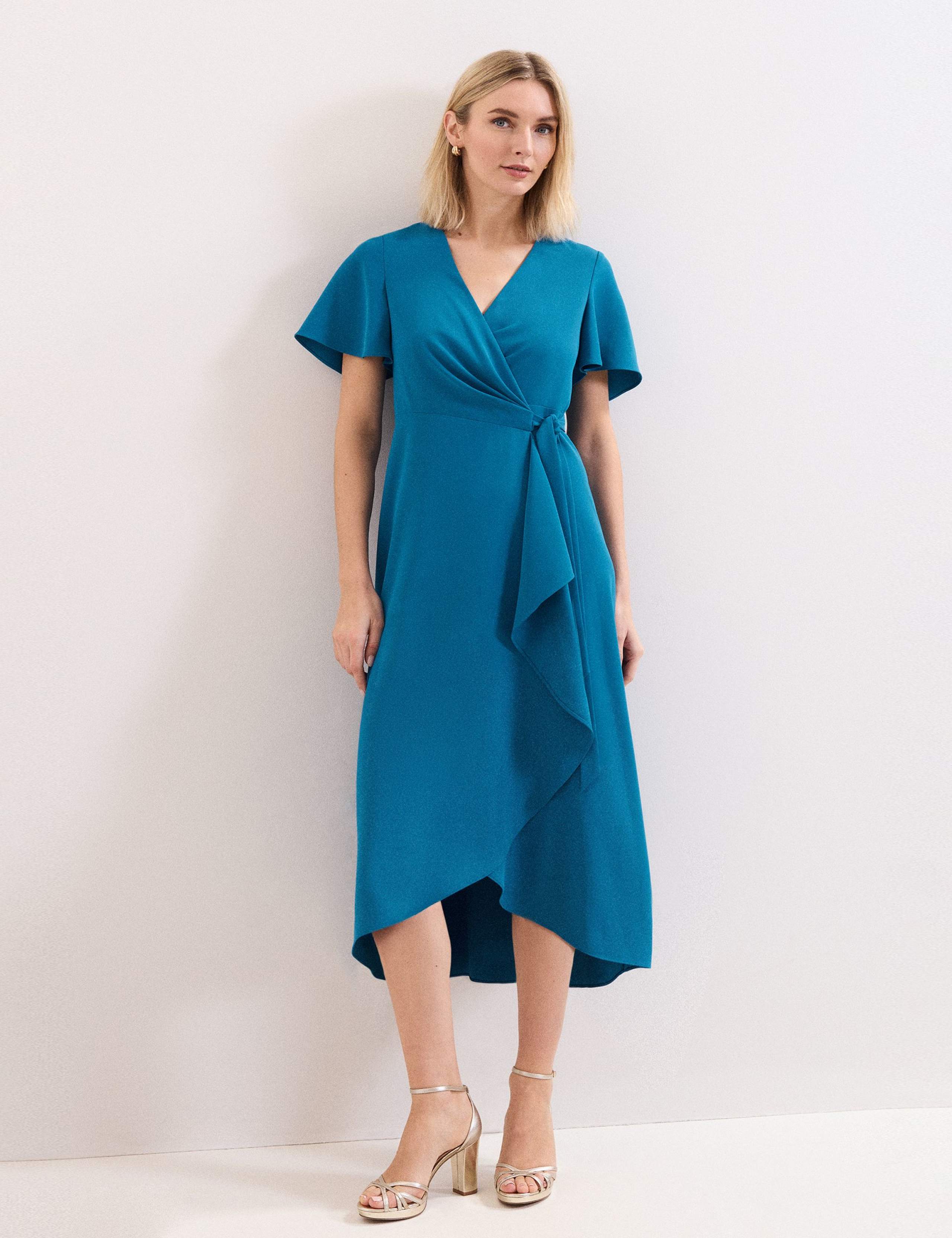 V-Neck Belted Midi Wrap Dress 1 of 7