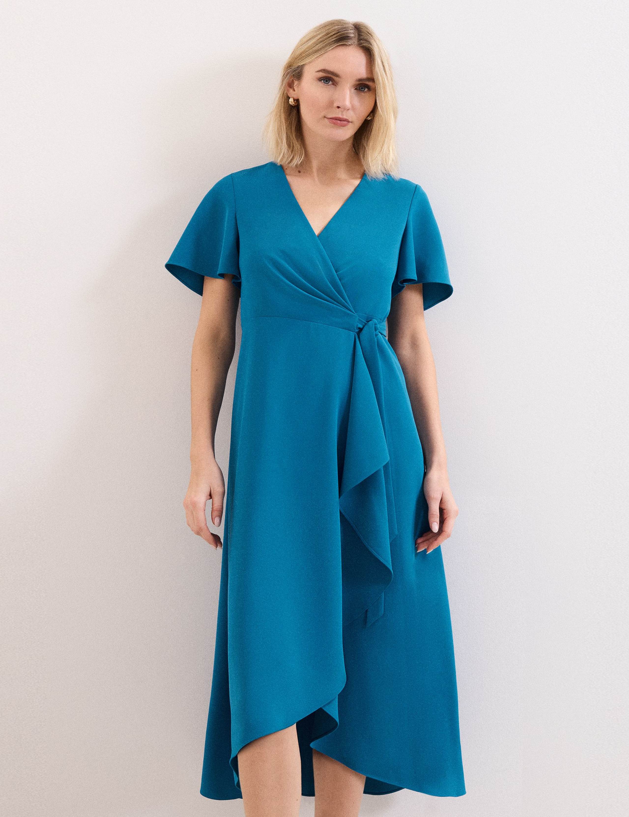V-Neck Belted Midi Wrap Dress 4 of 7