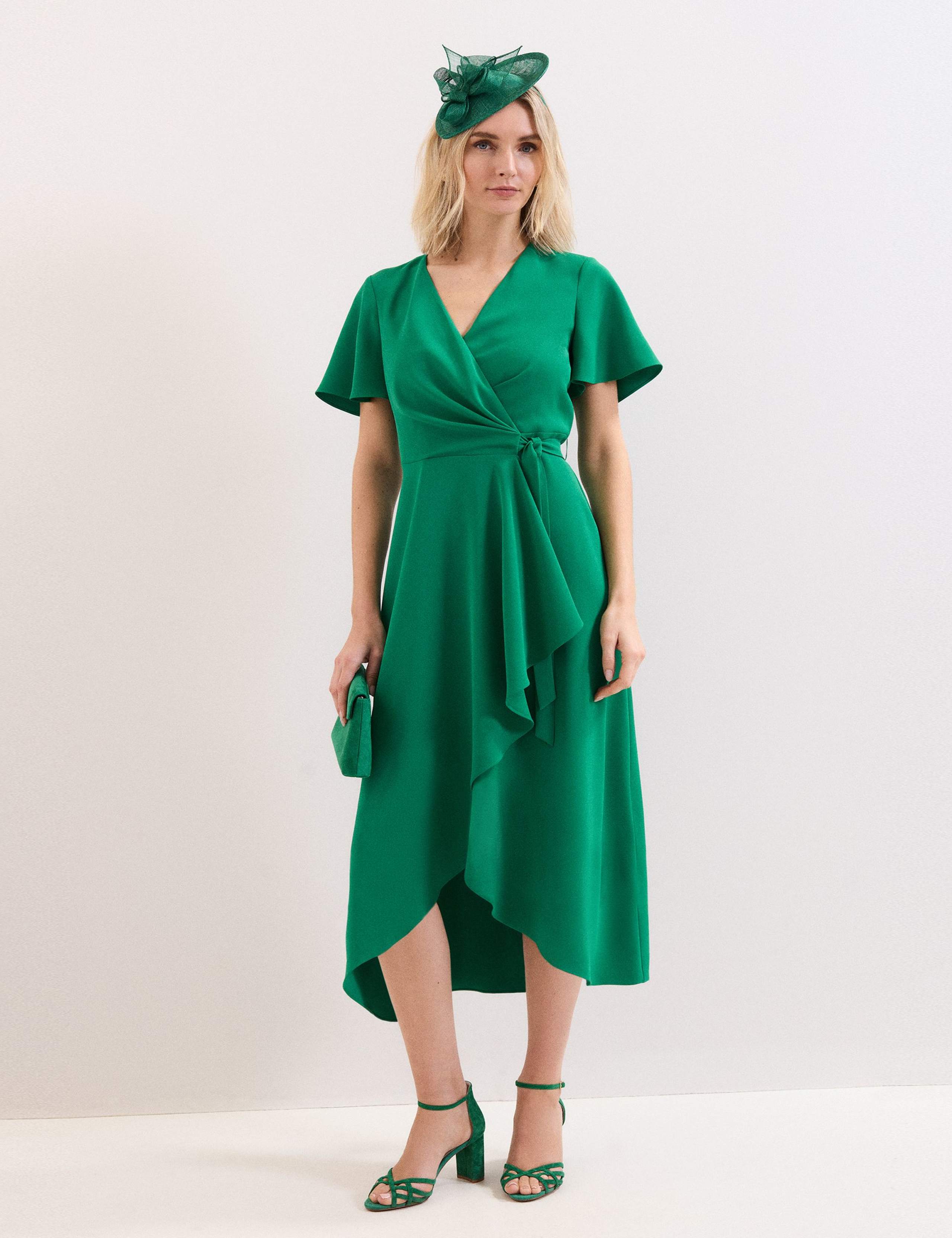 V-Neck Belted Midi Wrap Dress 1 of 7