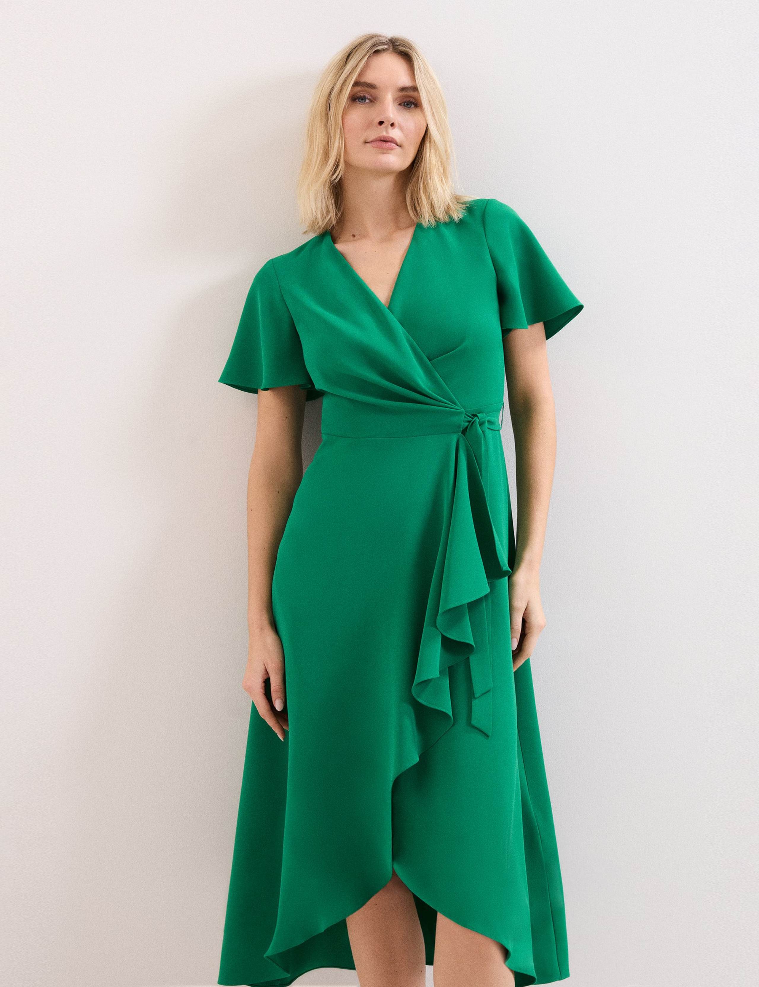 V-Neck Belted Midi Wrap Dress 3 of 7