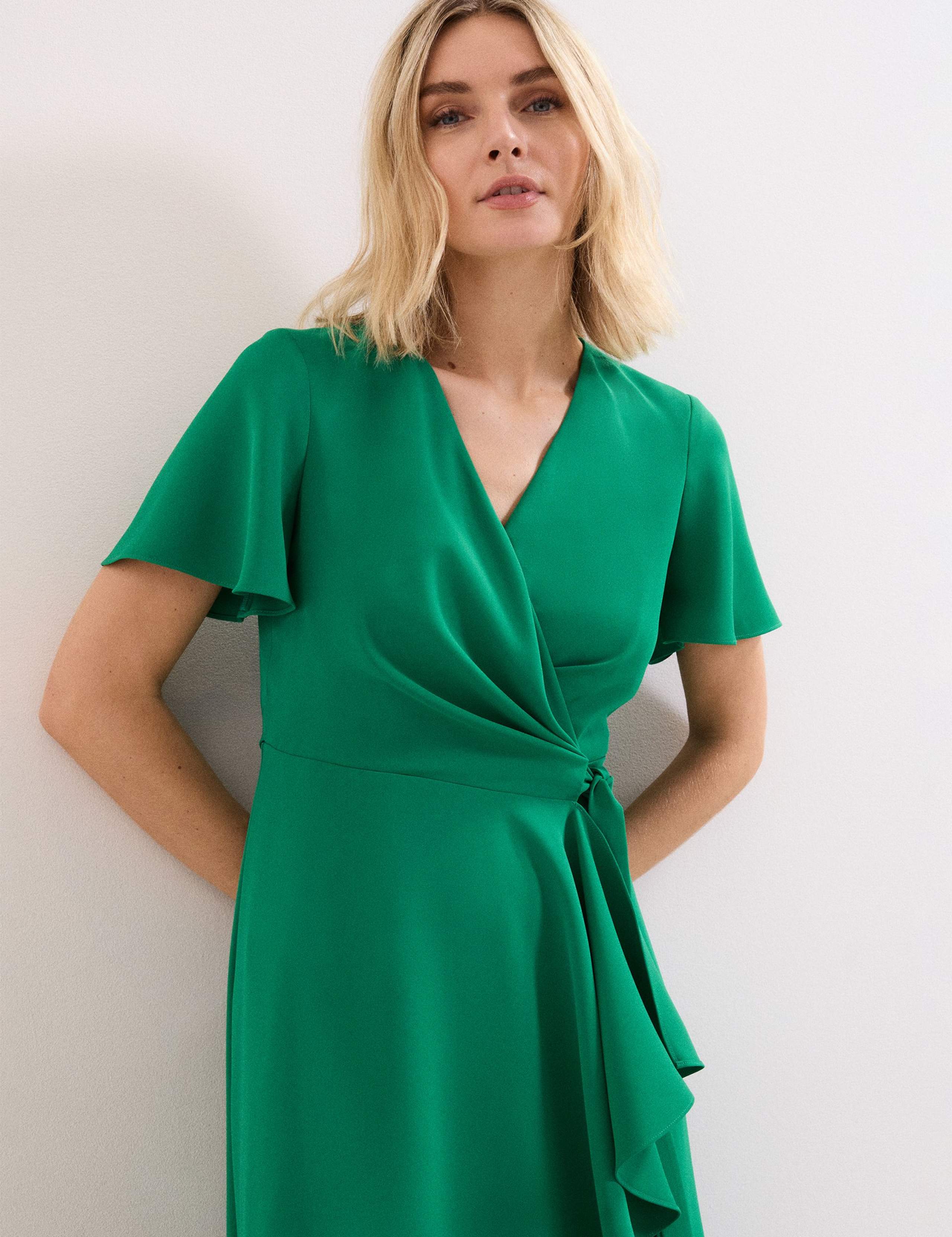 V-Neck Belted Midi Wrap Dress 5 of 7