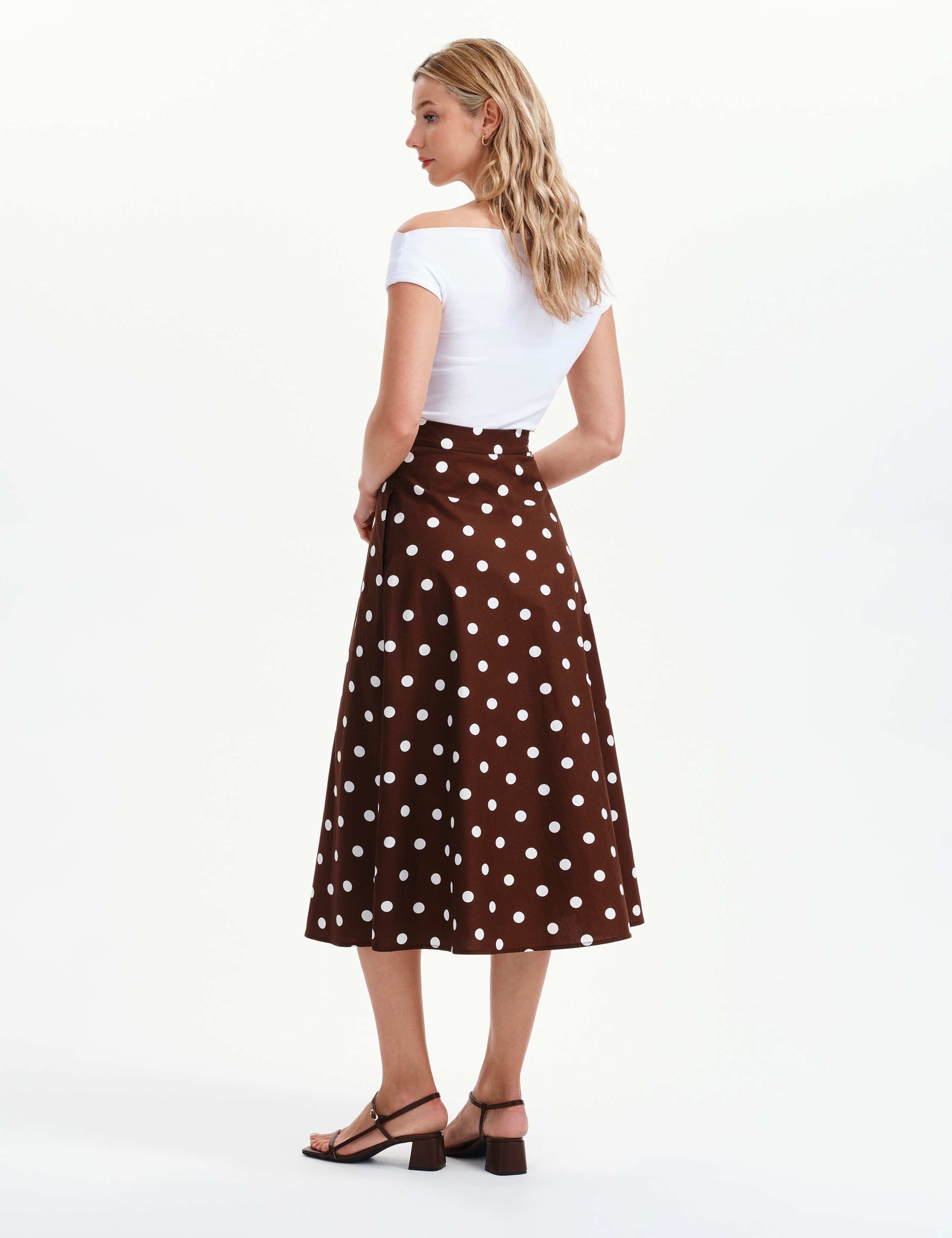 Pure Cotton Polka Dot Midi A-Line Skirt 2 of 8