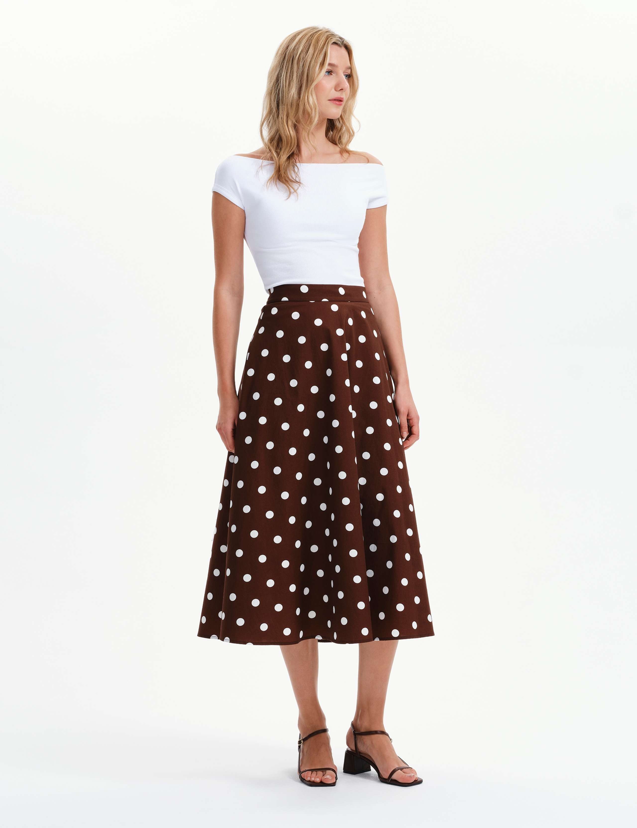 Pure Cotton Polka Dot Midi A-Line Skirt 4 of 8