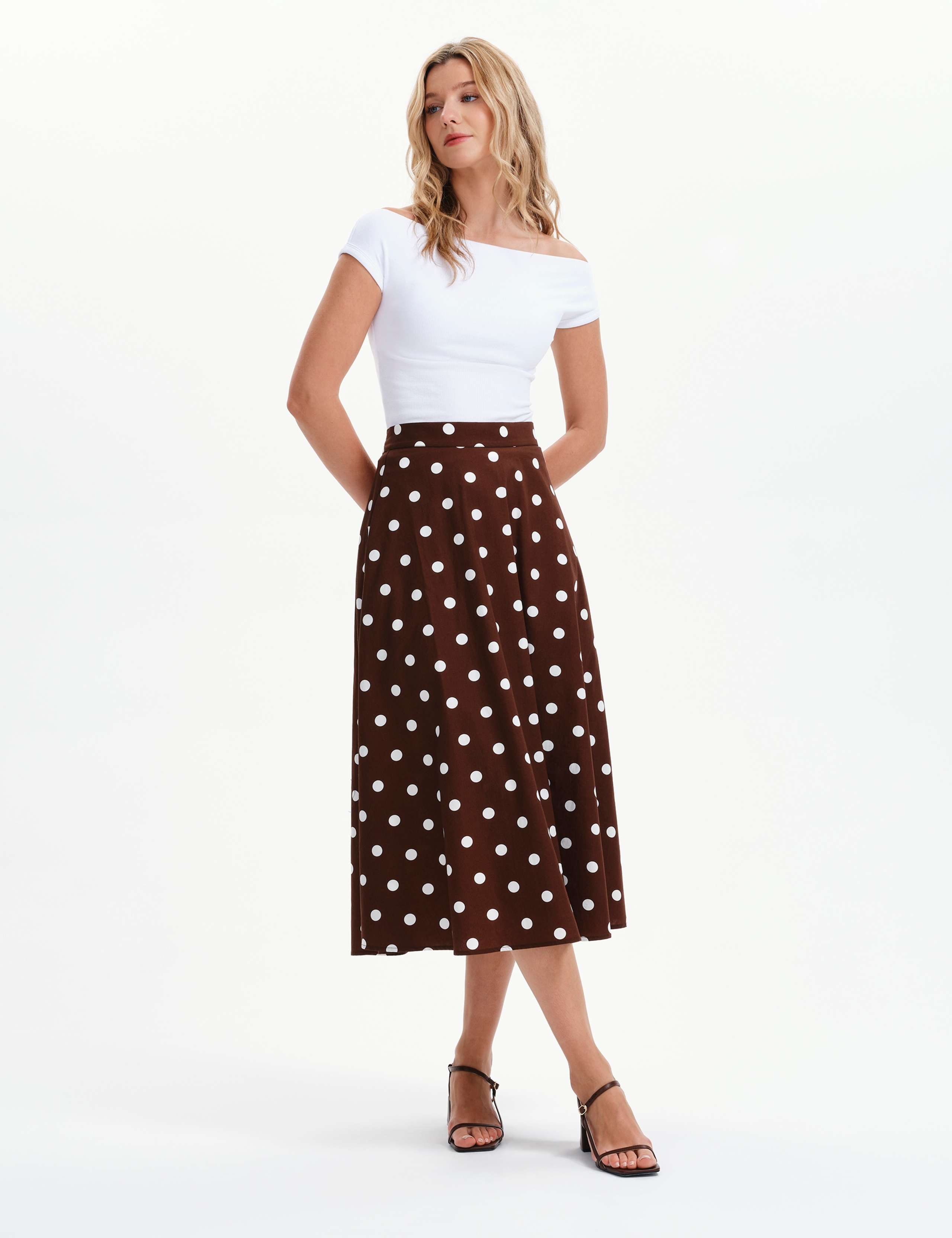 Pure Cotton Polka Dot Midi A-Line Skirt 5 of 8
