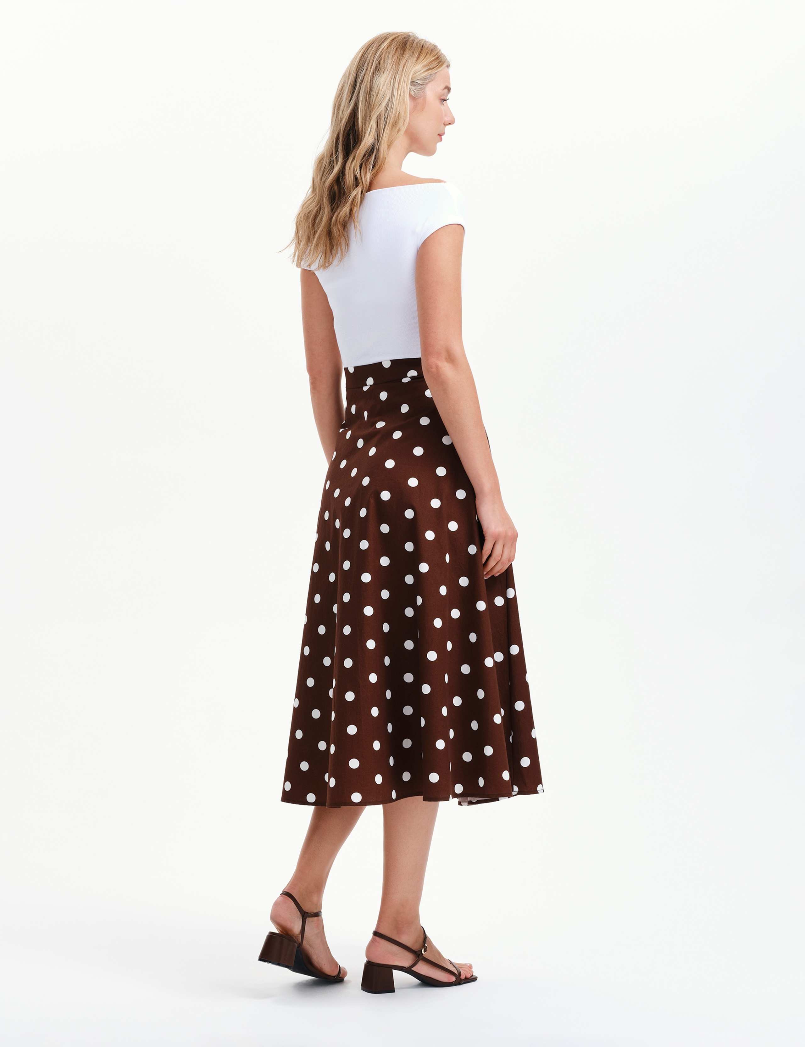 Pure Cotton Polka Dot Midi A-Line Skirt 6 of 8