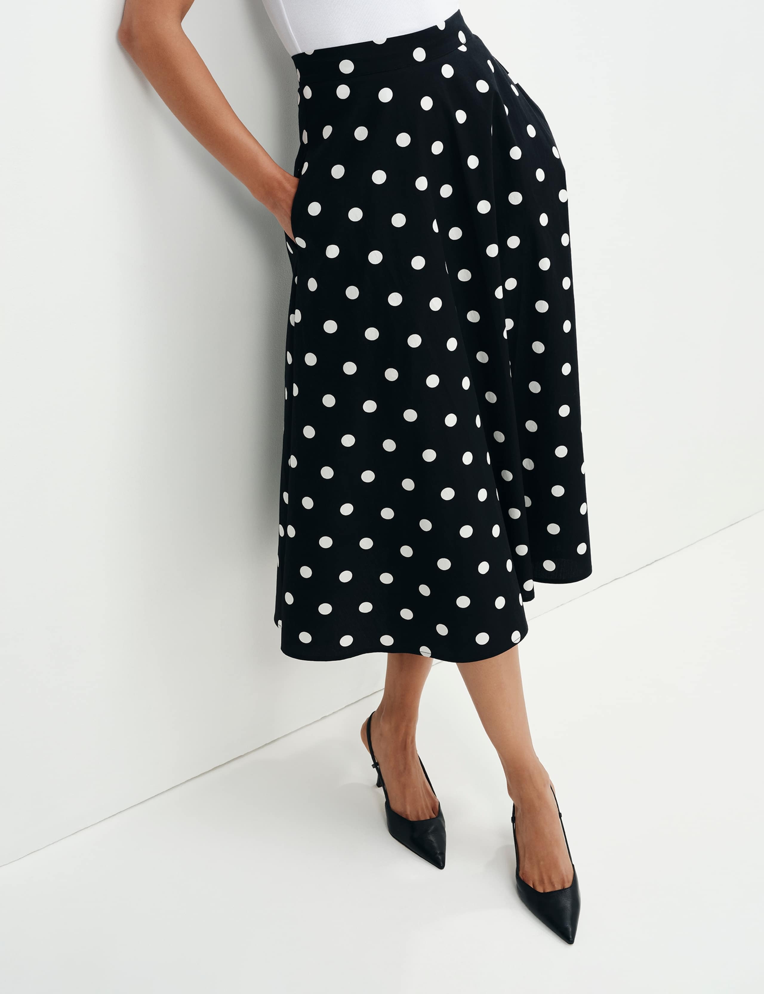 Pure Cotton Polka Dot Midi A-Line Skirt 4 of 10