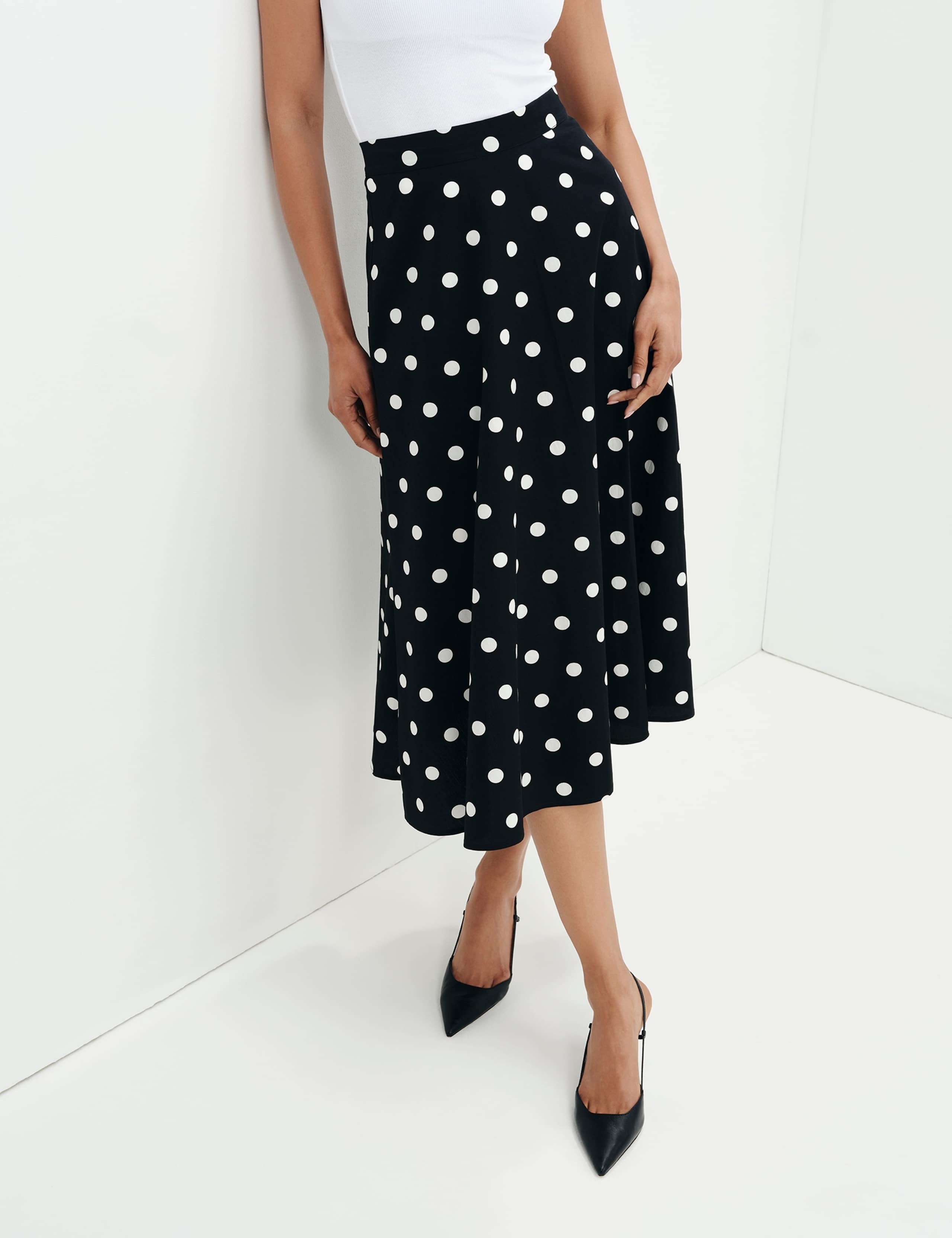 Pure Cotton Polka Dot Midi A-Line Skirt 5 of 10