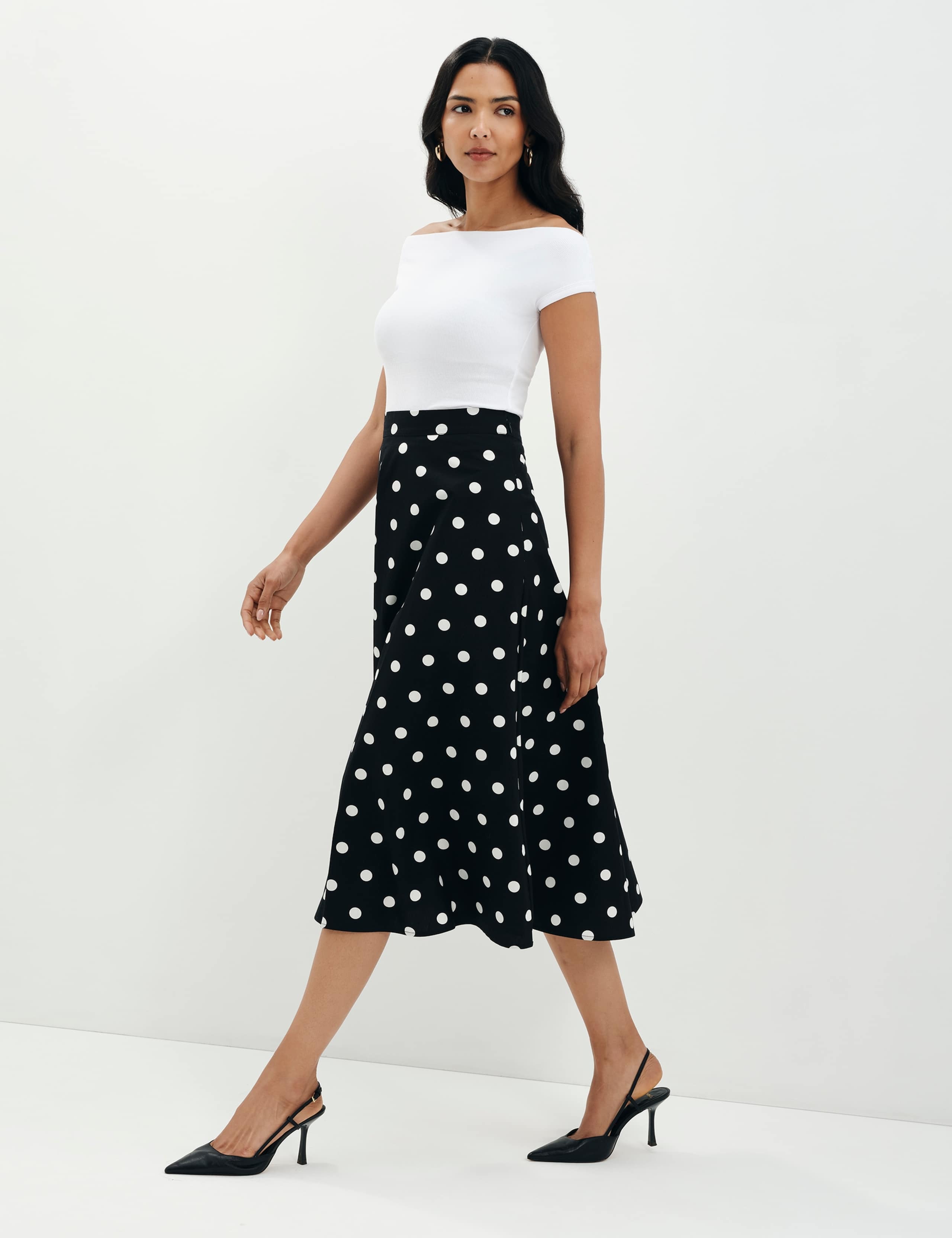 Pure Cotton Polka Dot Midi A-Line Skirt 6 of 10