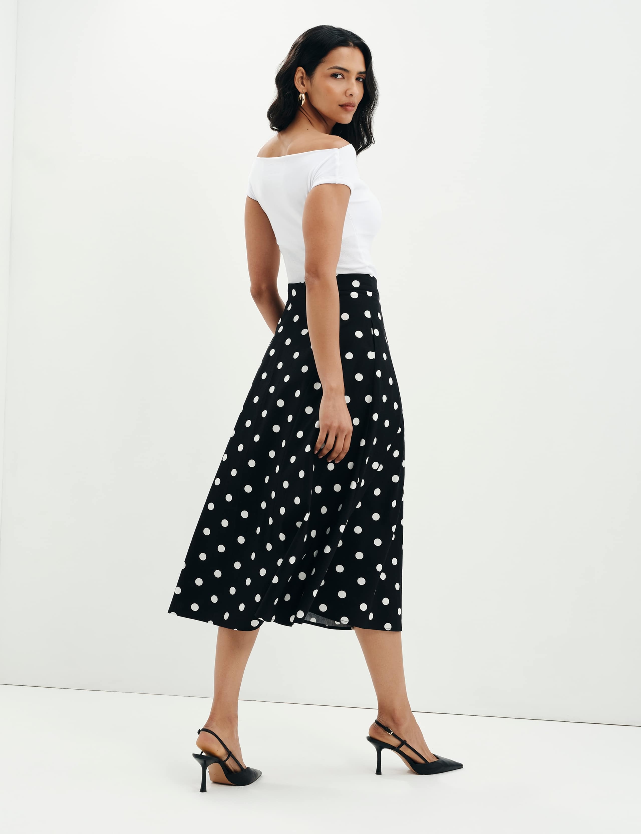 Pure Cotton Polka Dot Midi A-Line Skirt 7 of 10