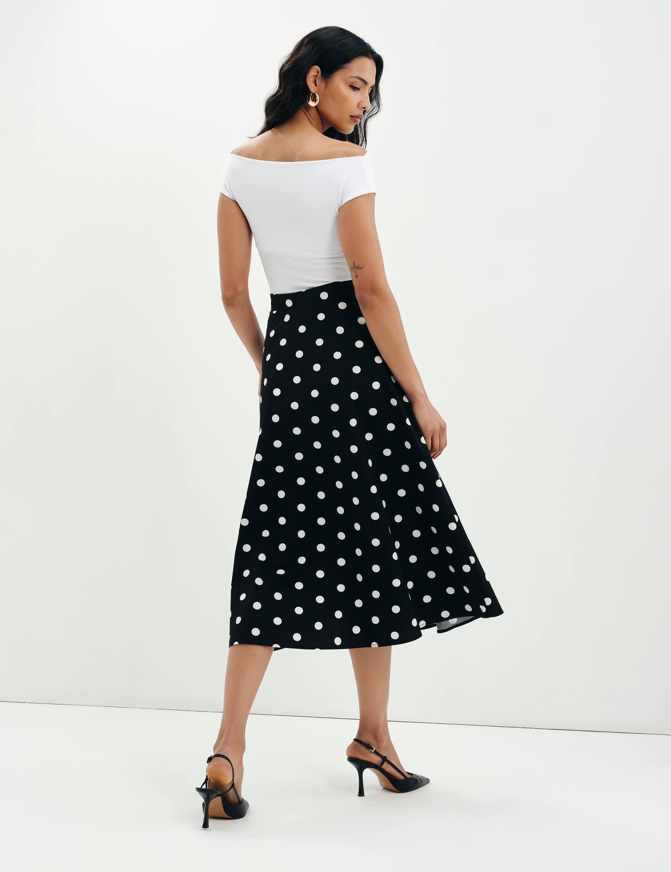 Pure Cotton Polka Dot Midi A-Line Skirt 9 of 10