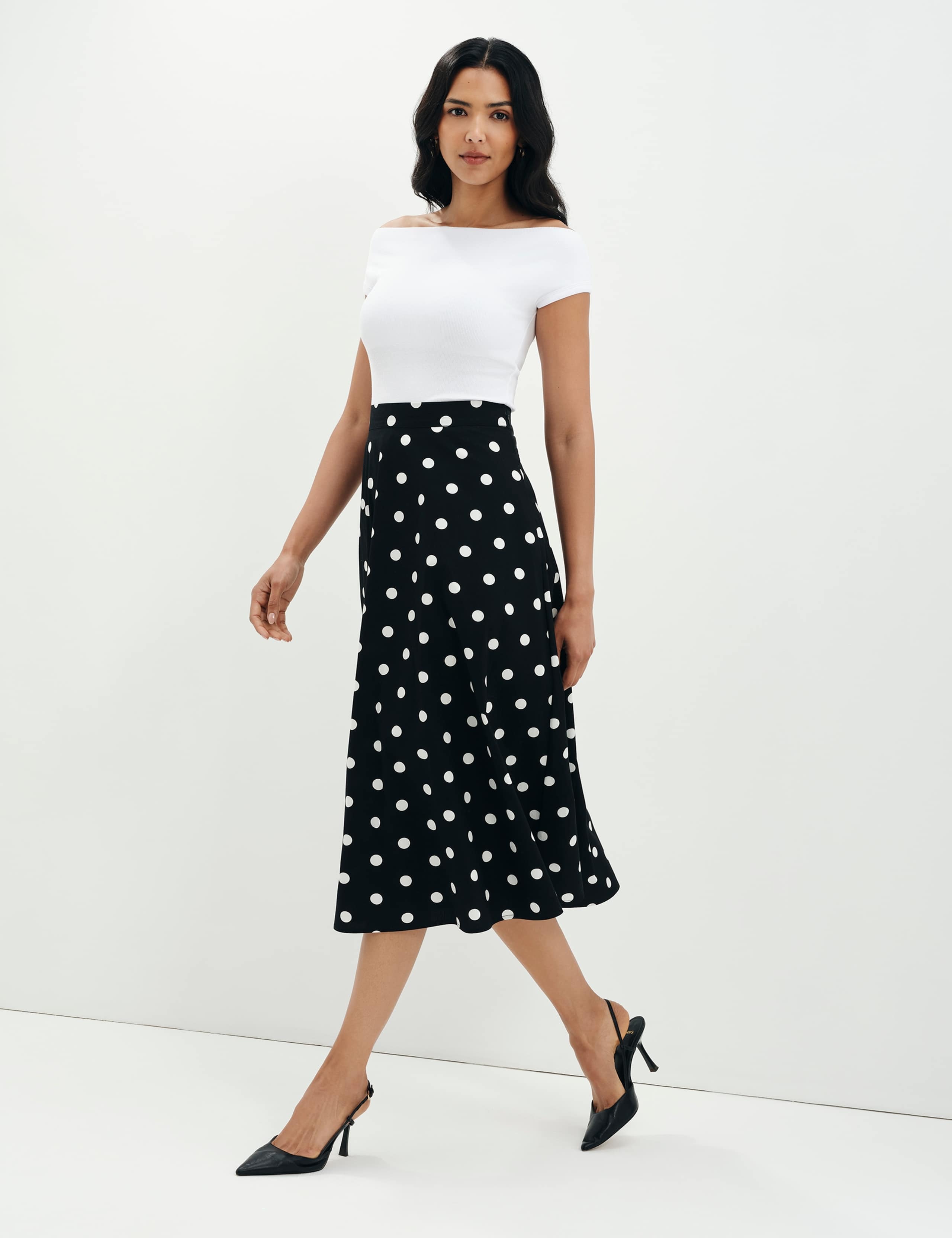 Pure Cotton Polka Dot Midi A-Line Skirt 10 of 10